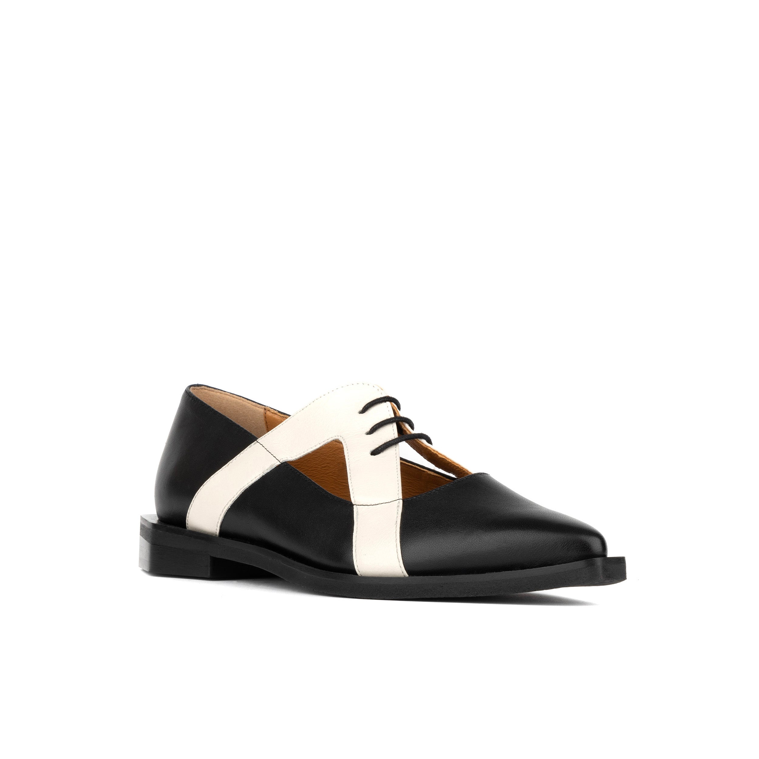 Harlowe - Black & White - Cutout leather lace up shoe
