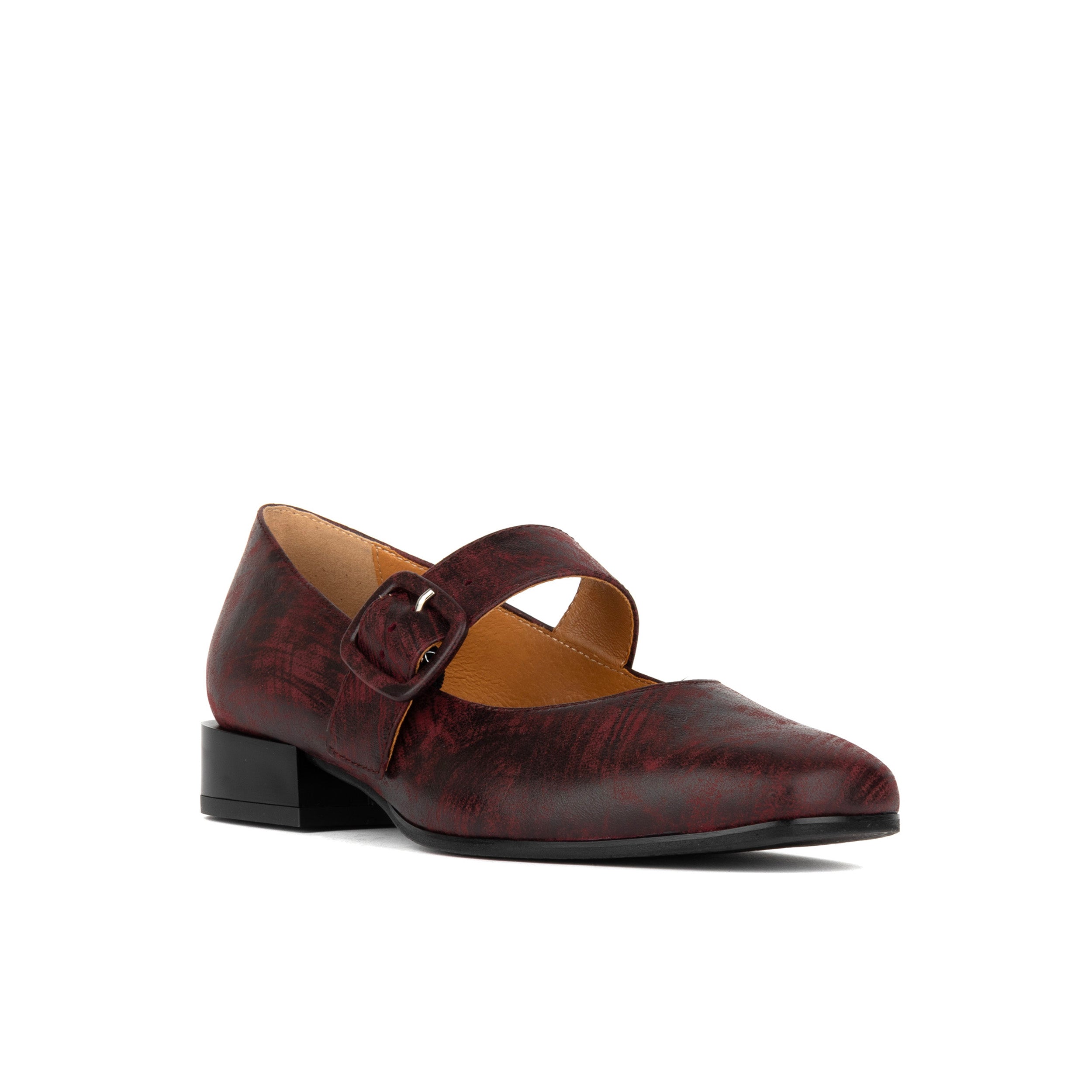 Bliss - Burgundy - Women's block heel square toe patent leather Mary-Jane