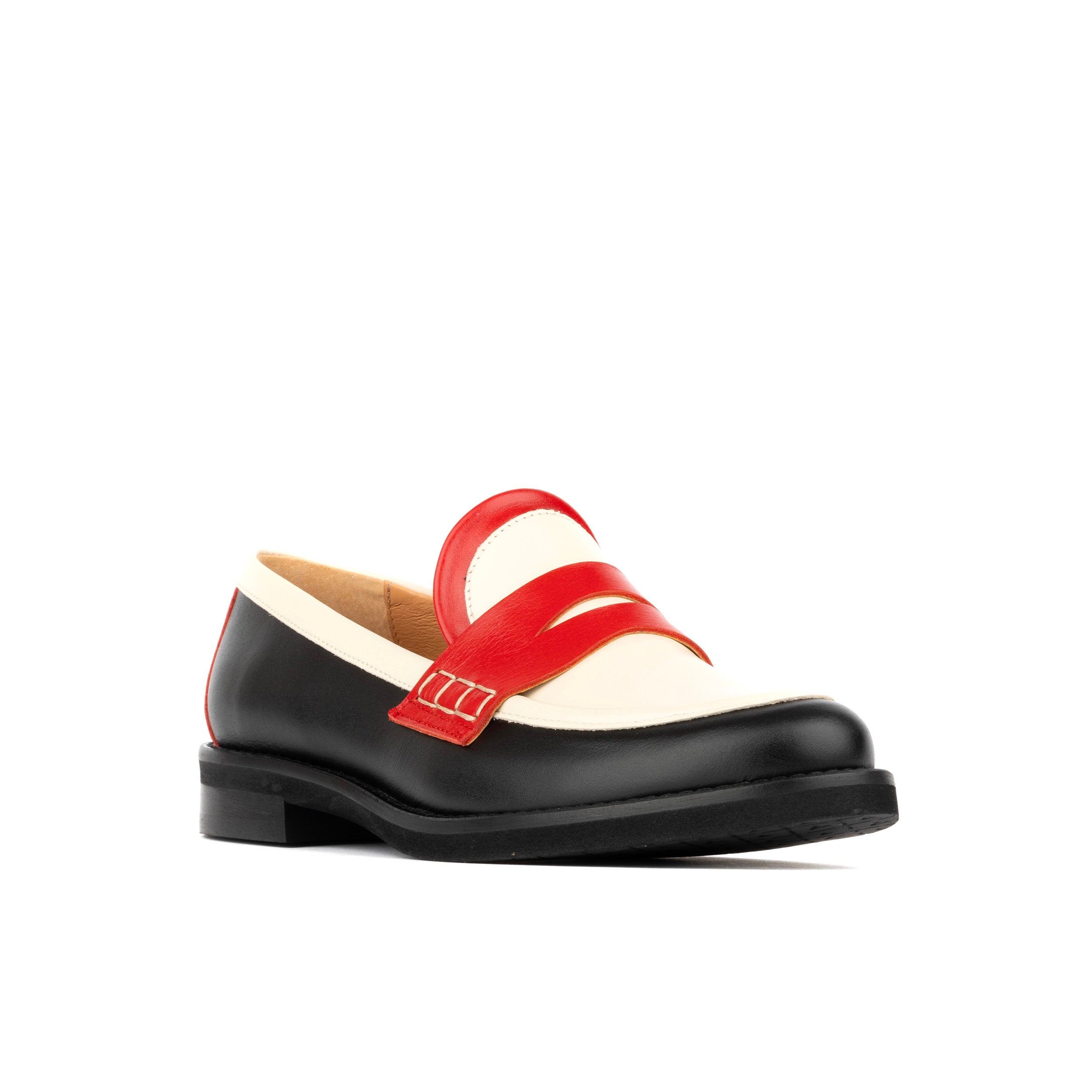 Kay - Red & Cream & Black - Women's leather dressy almond toe penny loafer