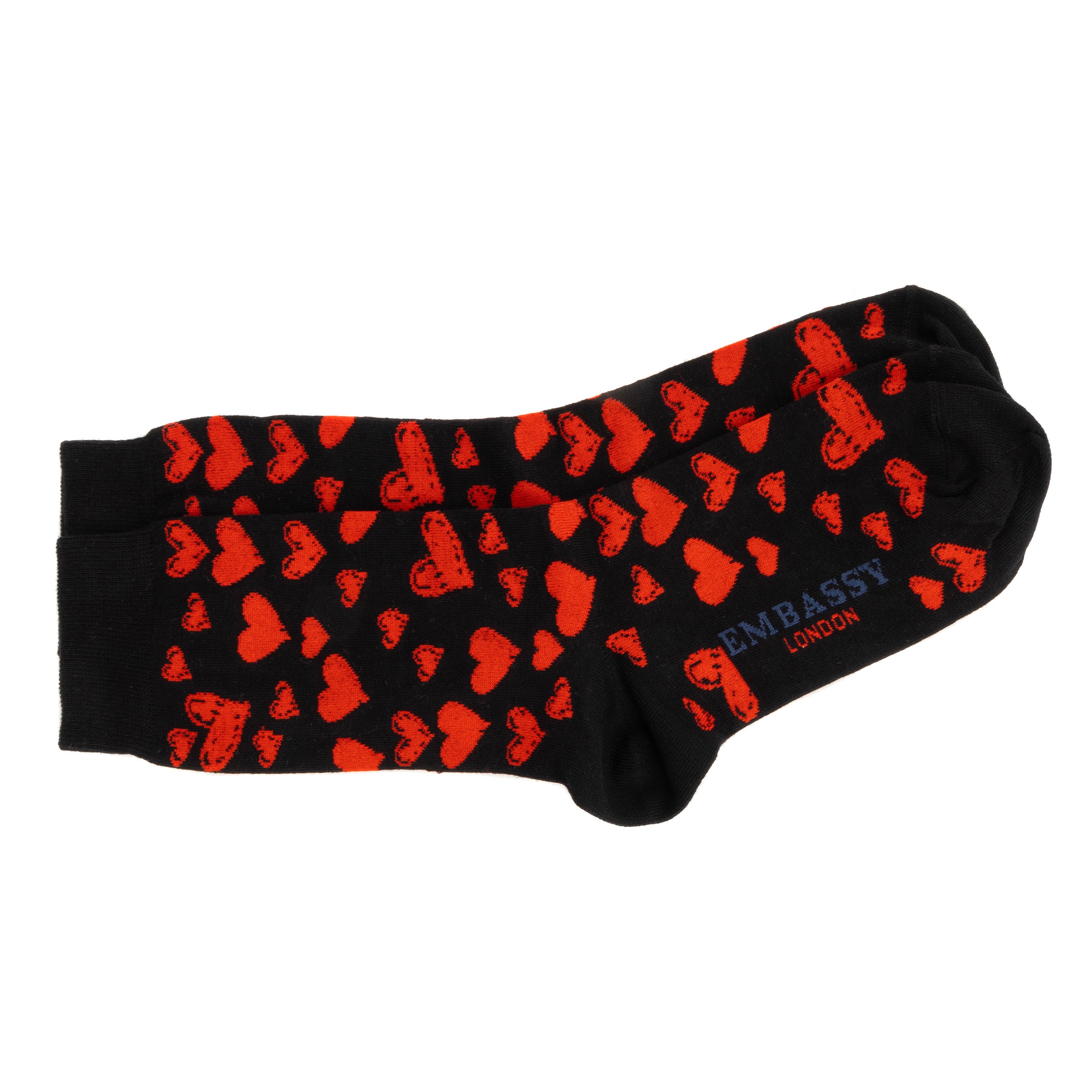 Soulmates black red - Men's cotton crew socks size UK 6 to 12 in black red