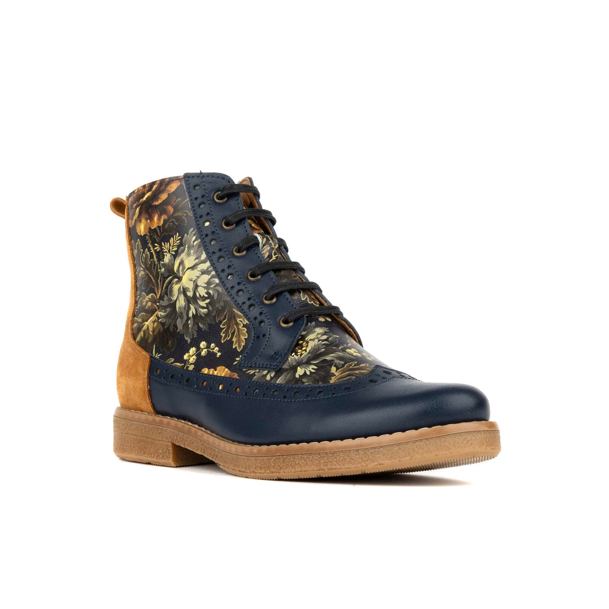 Hatter - Navy & Autumn Bloom - Women's Leather Ankle Lace-up Boot