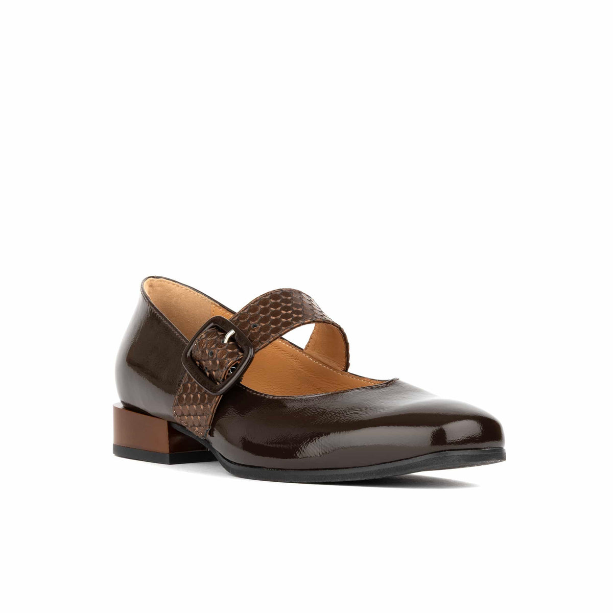 Bliss - Brown - Women's block heel square toe patent leather Mary-Jane