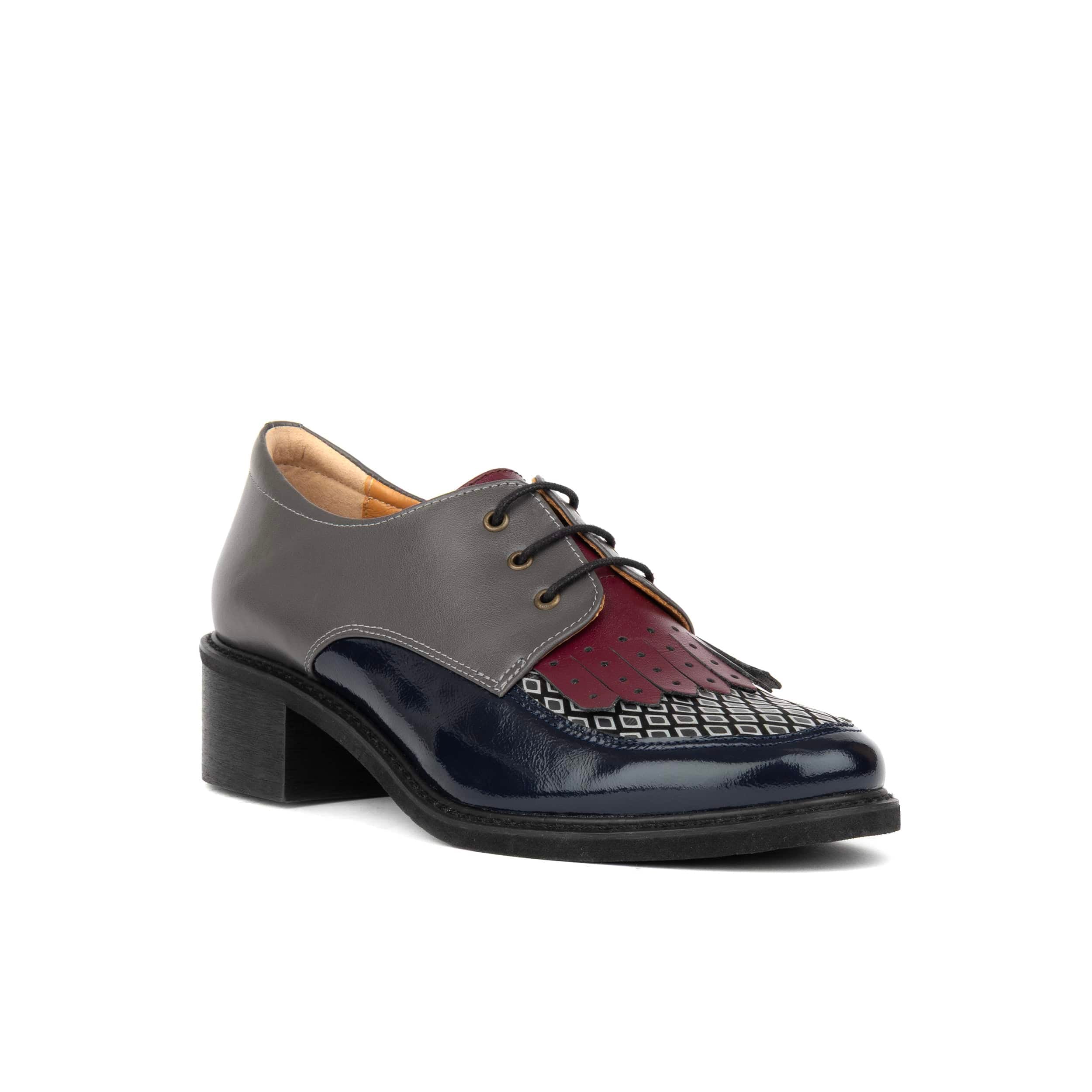 Retro Tone - Burgundy & Navy & Grey - Women's leather lace-up with signature kiltie detail