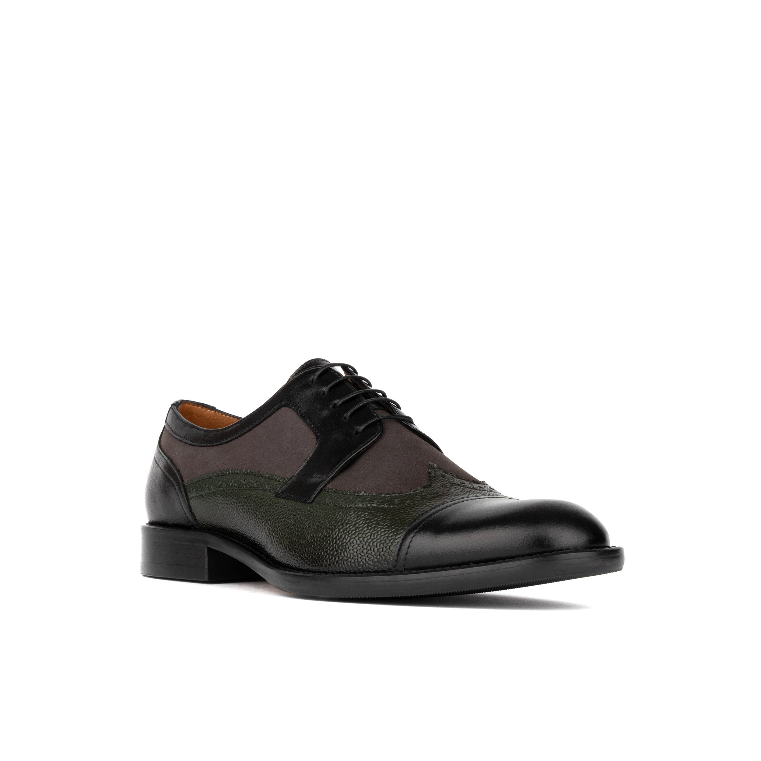 Orlando - Grey, Black & Green - Men's Leather & Suede Oxford