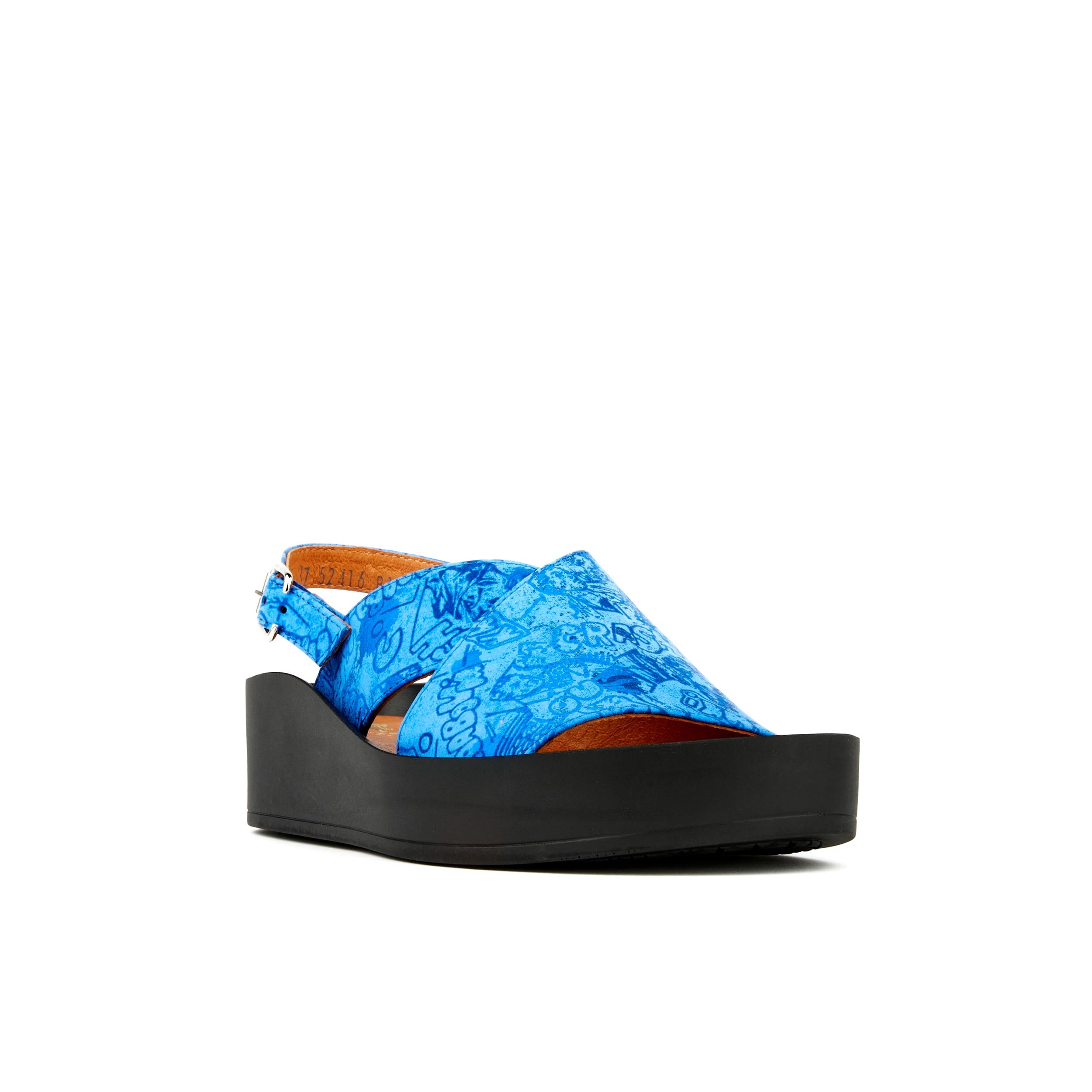 Melody - Bright Blue - Women's wide platform chunky leather strap sandal in blue