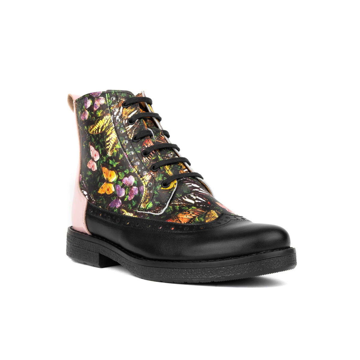 Hatter - Pink & Butterfly - Women's Leather Ankle Lace-up Boot