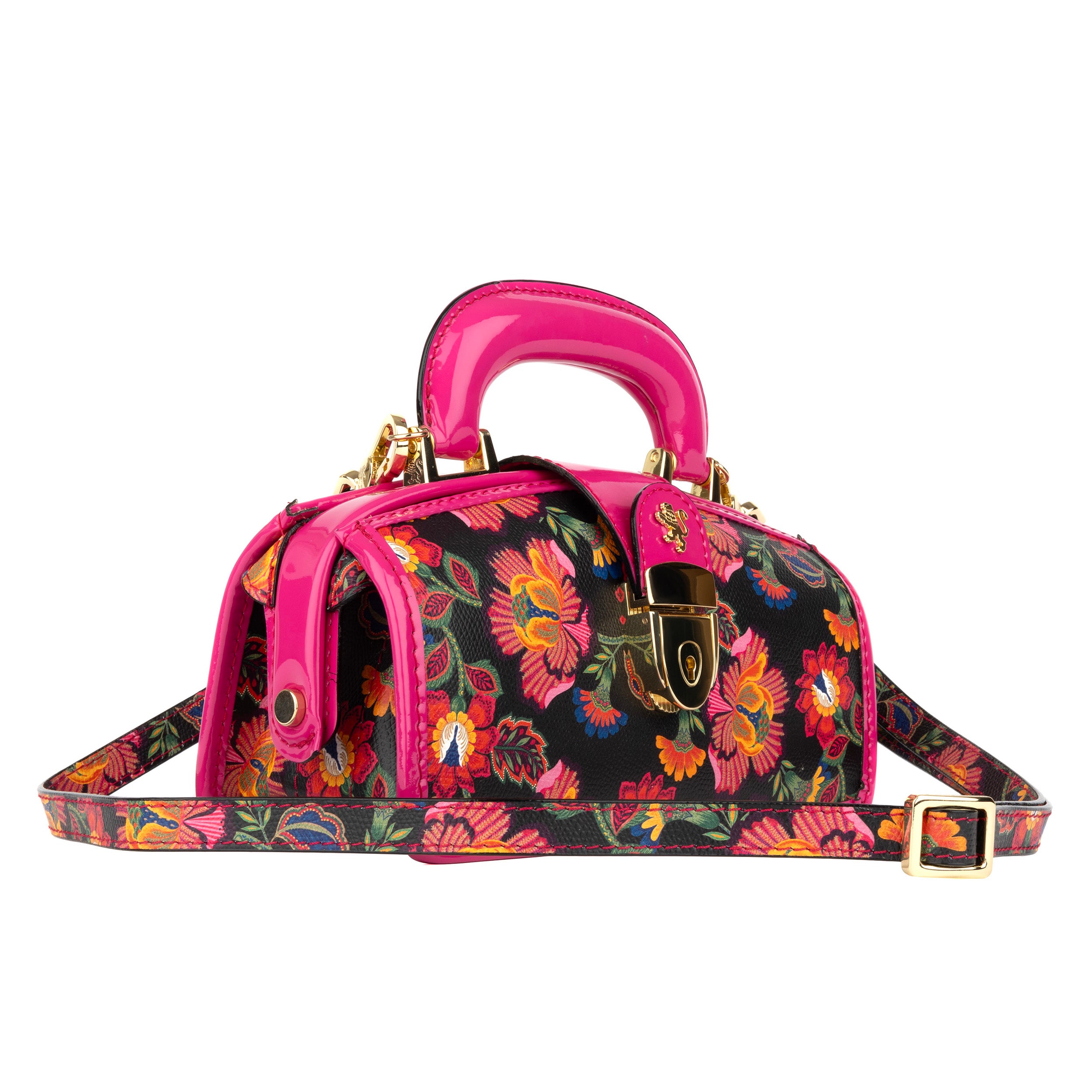 Gazelle Mini - Red Flowers - Women’s mini patent leather top handle & crossbody bag