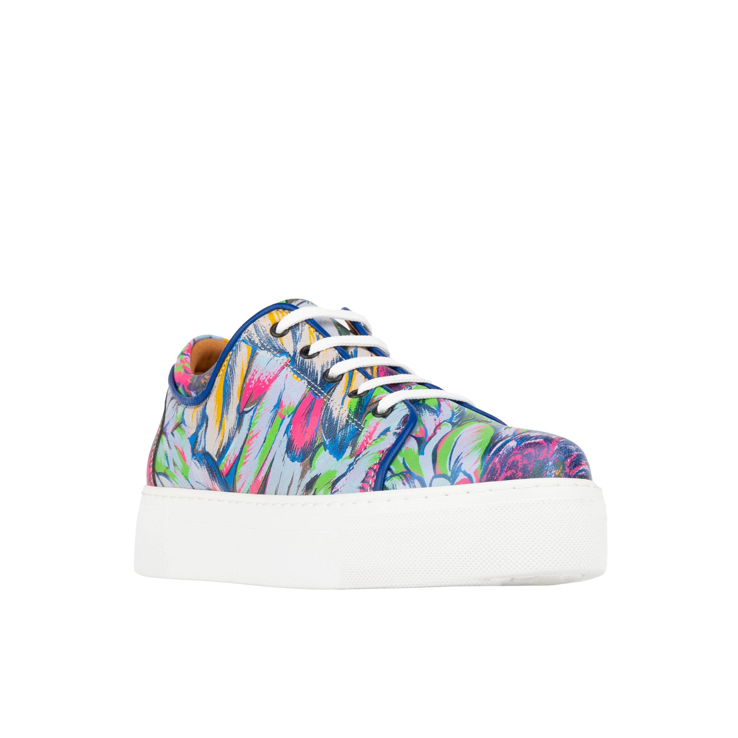 CAMILA DARK FLAMINGO - Women's white sole trainer in colourful Italian leather