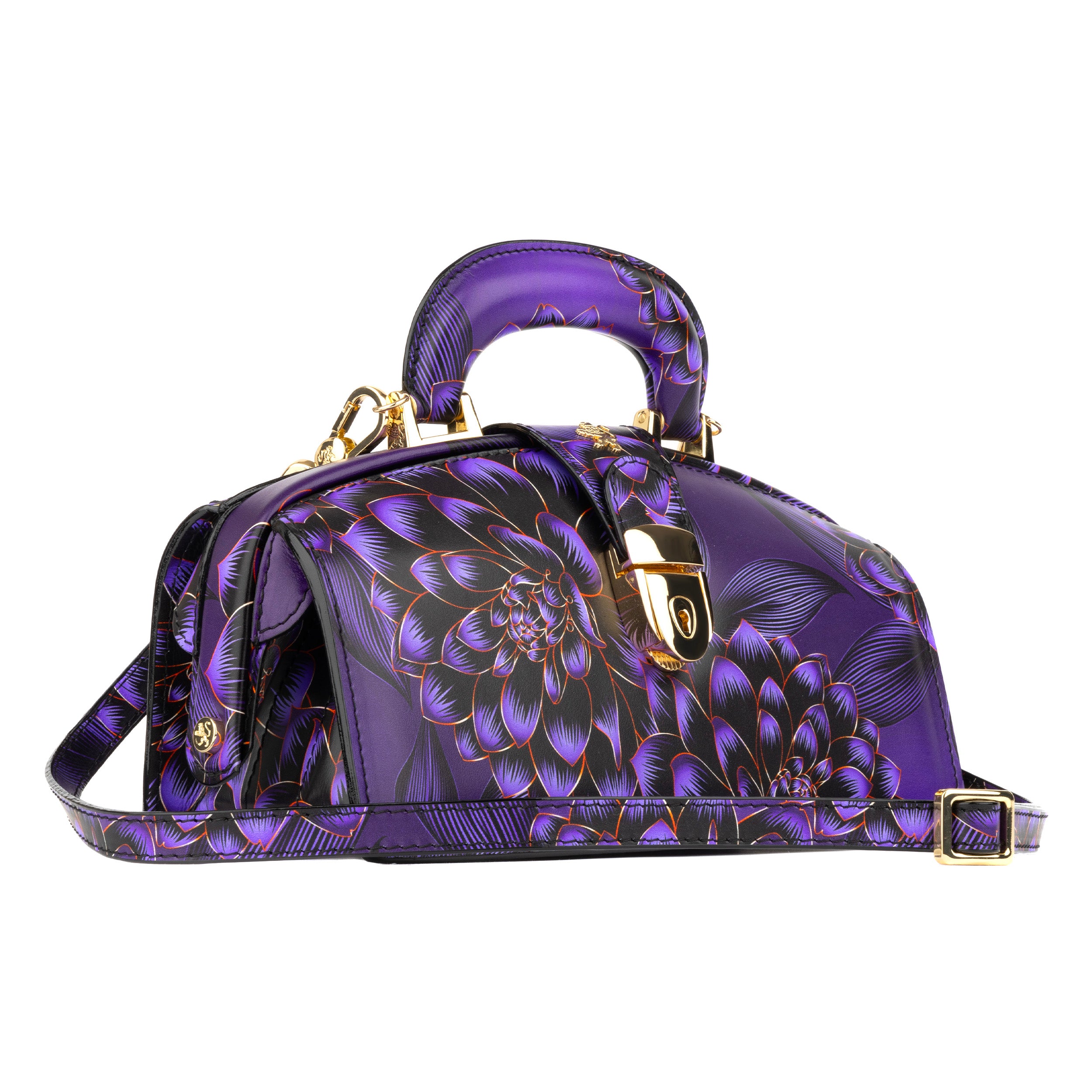 Gazelle - Black & Purple - Top handle bag in smooth genuine Italian leather & key lock