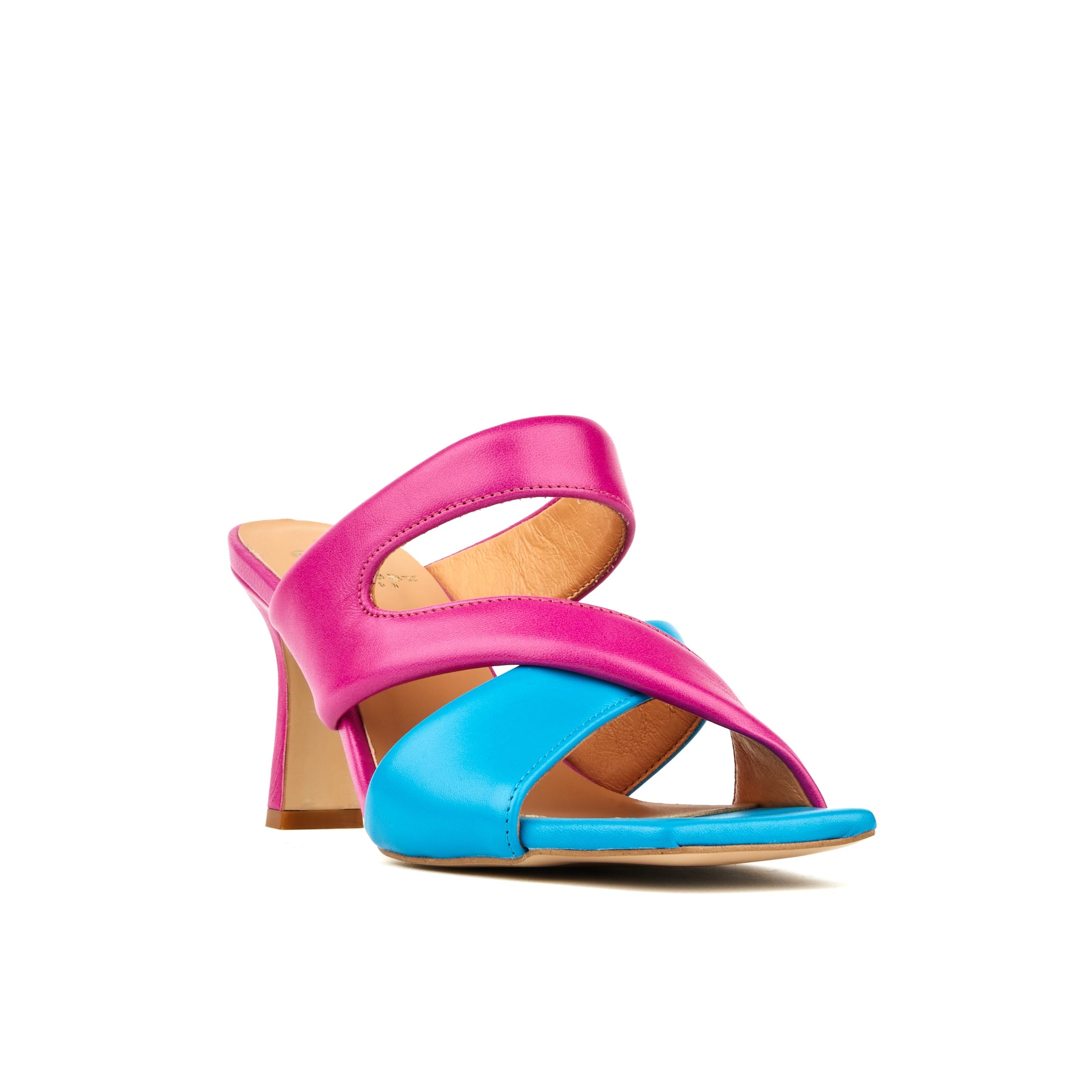 Orianna - Miami Blue Pink - Women's square toe wide straps leather heel slide sandal