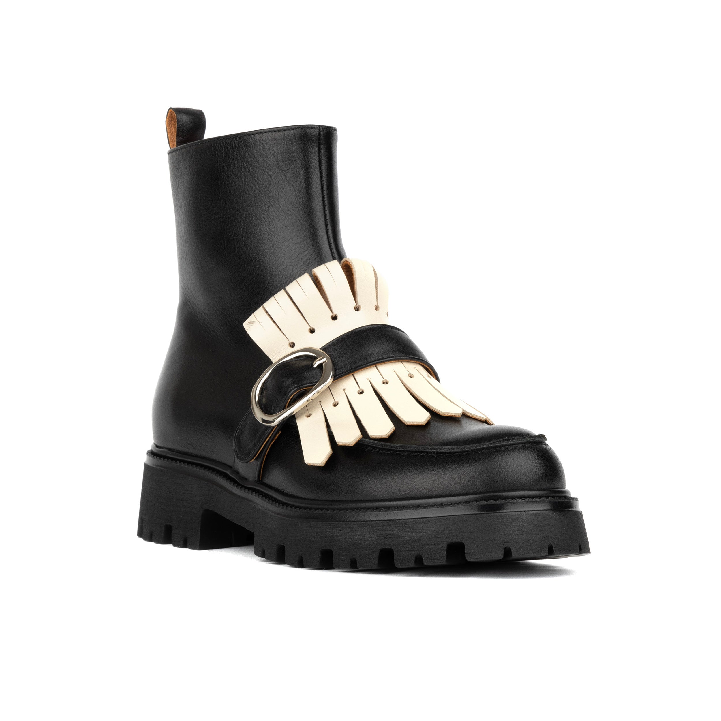 Dominus - Black & White – Fringed Monk Strap Ankle Boot