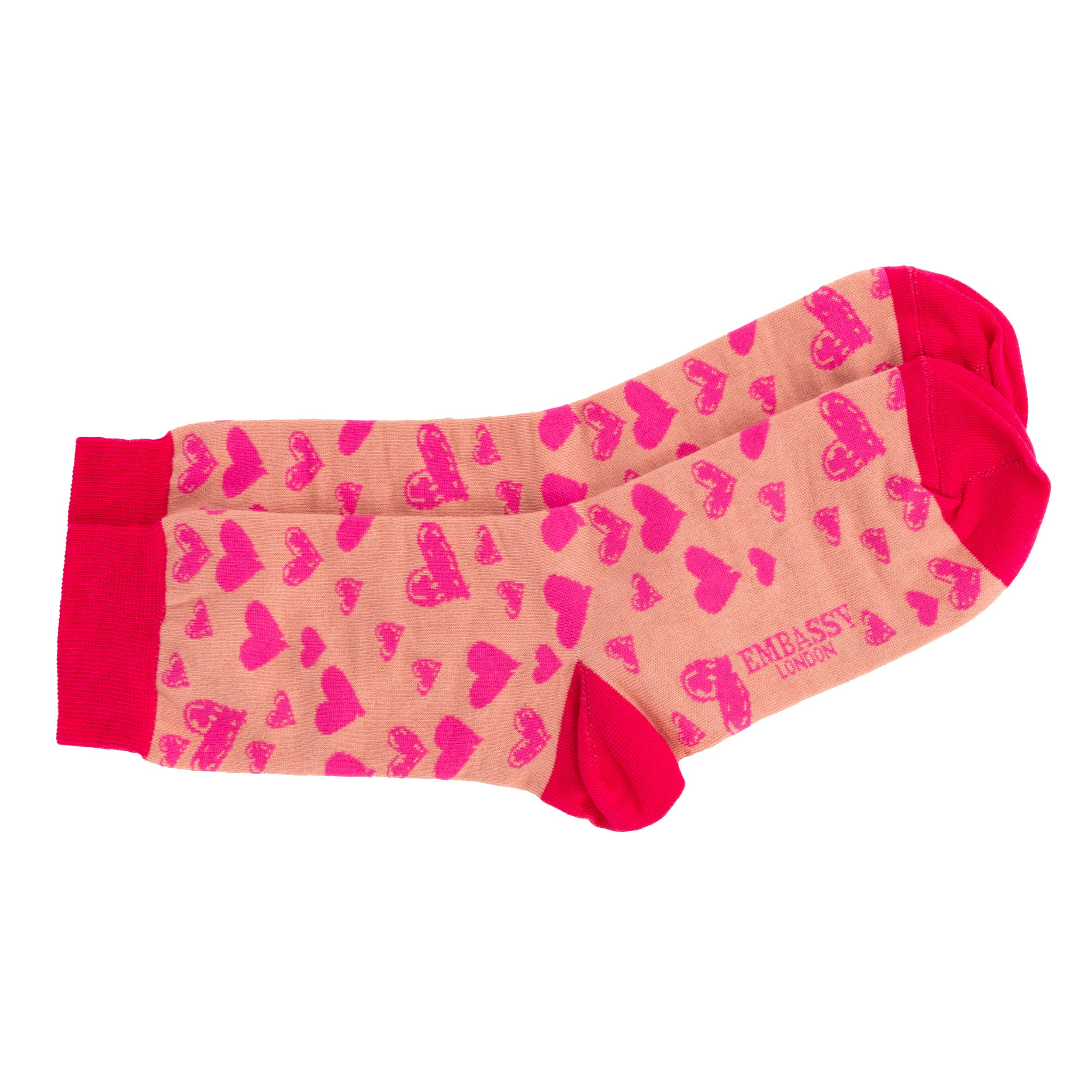 Soulmates pink pink - Men's cotton crew socks size UK 6 to 12 in pink hearts