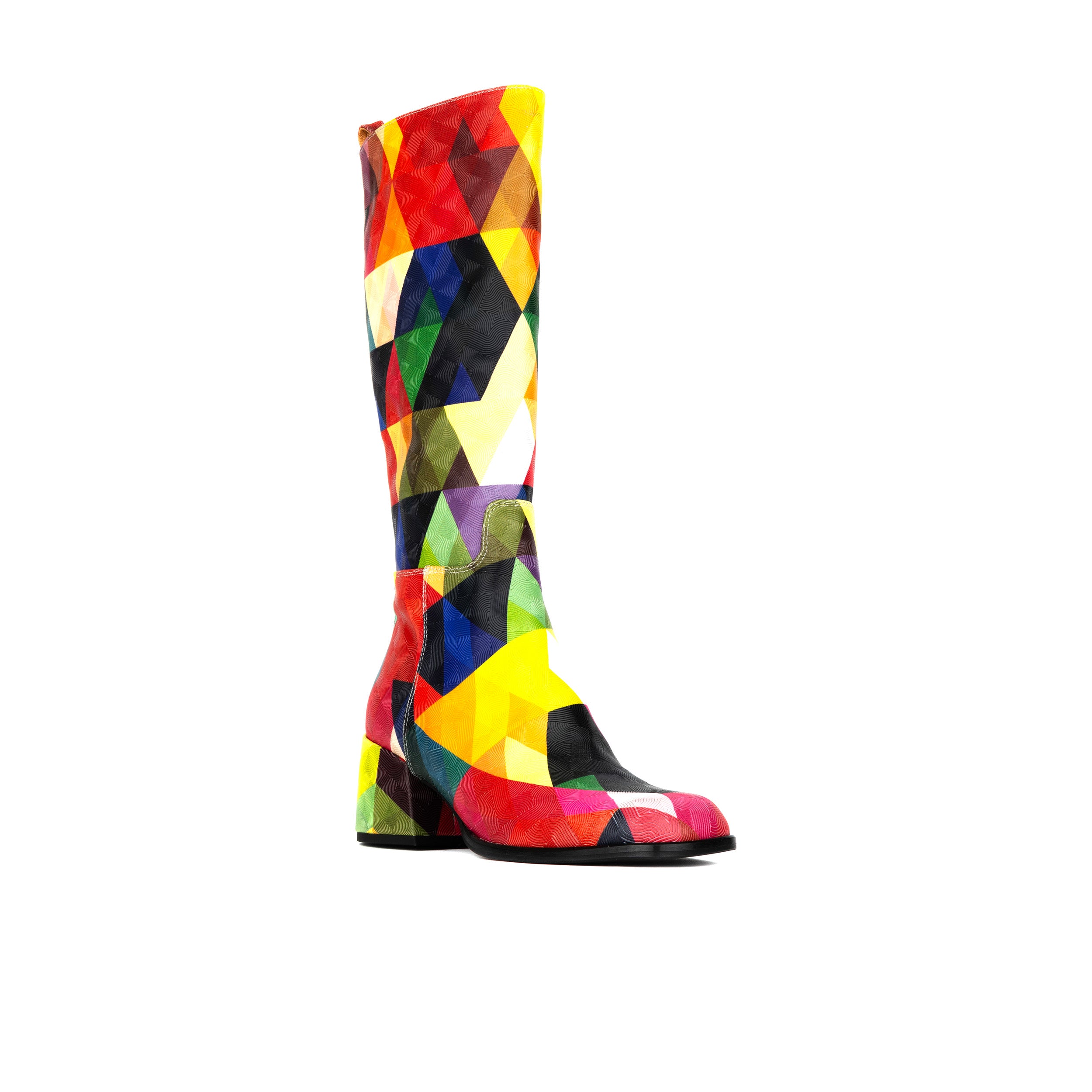 Gogo - Retro - Women's leather block heel knee-high boot in vintage print