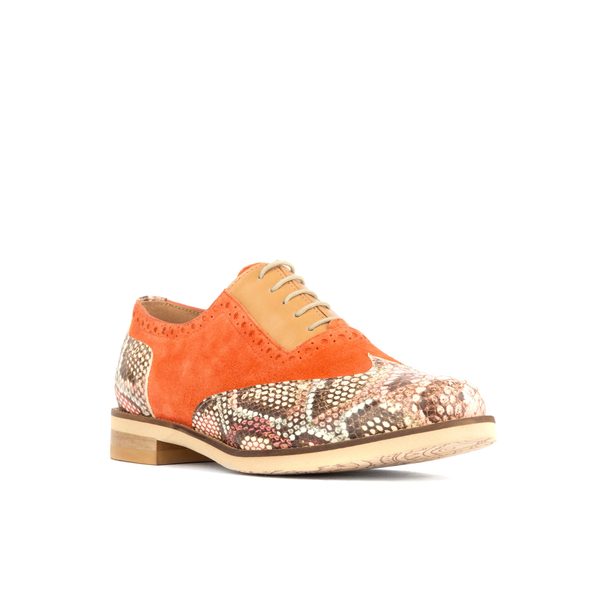 Vivienne - Coral Snake - Women's oxford shoe with coral & snake effect leather combo