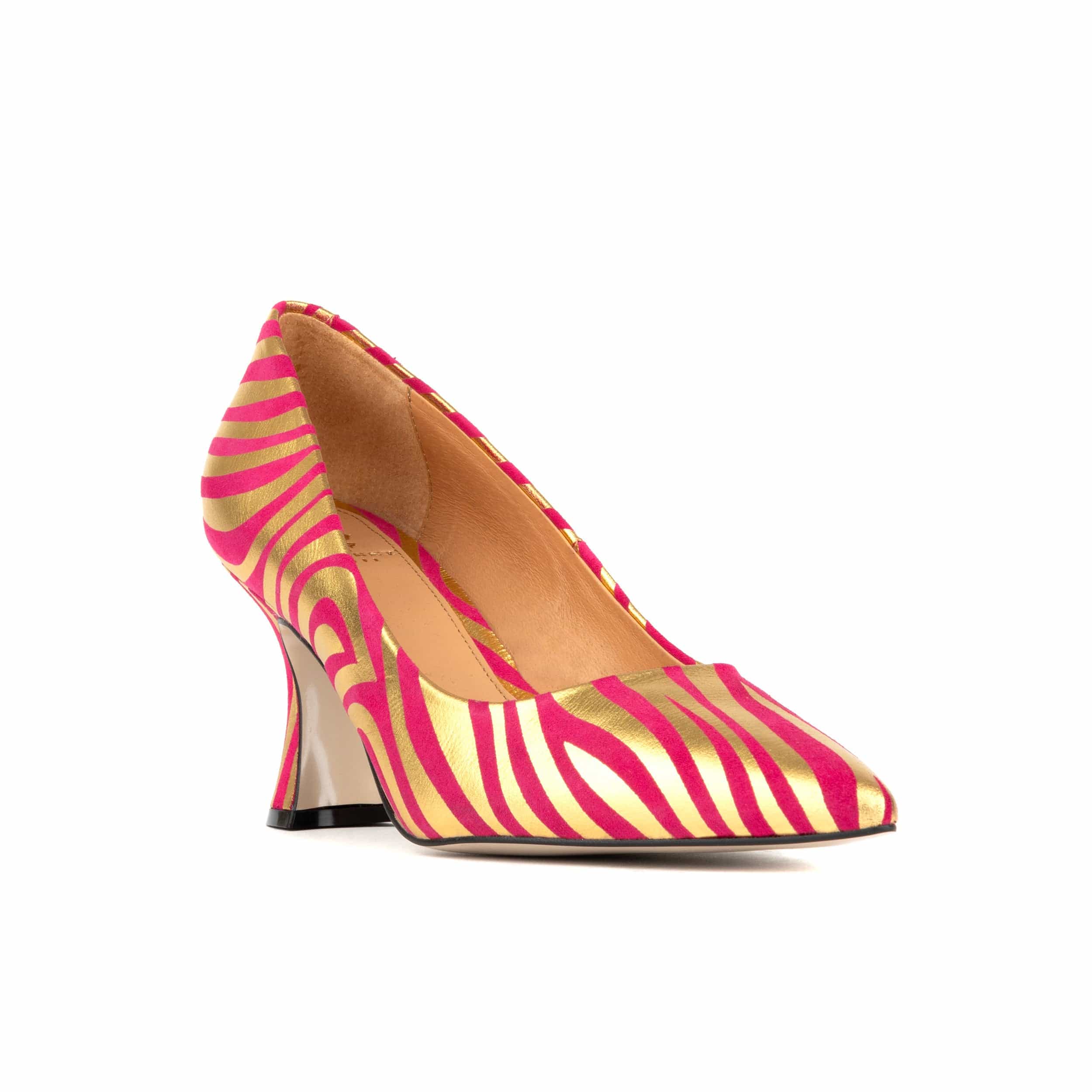 Sophia Hollywood - Pink & Gold Stripes - Women’s gold foil zebra stripe Pointed Pump