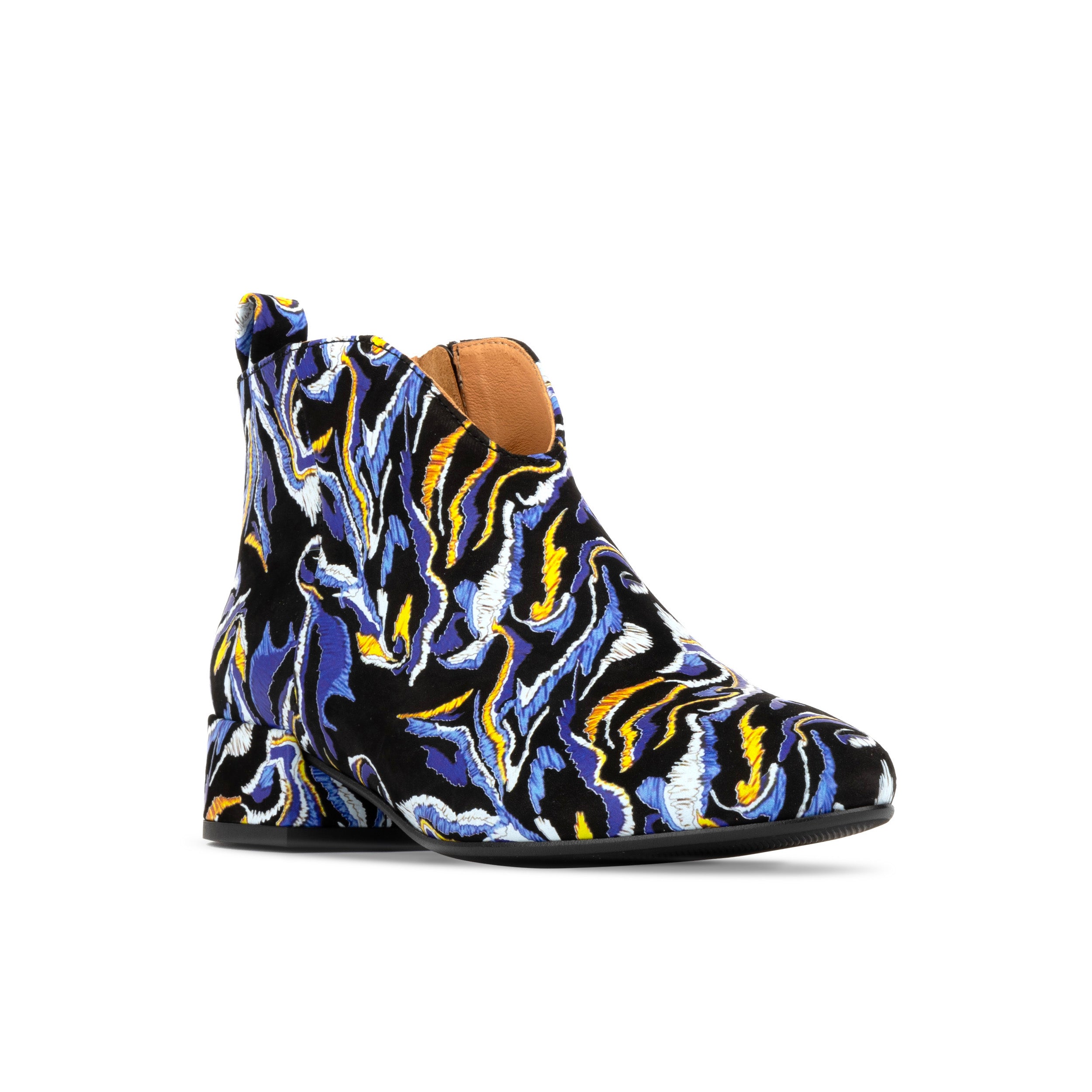 IRIS BLUE MULTI - Women's almond toe leather ankle boot with side zip in blue