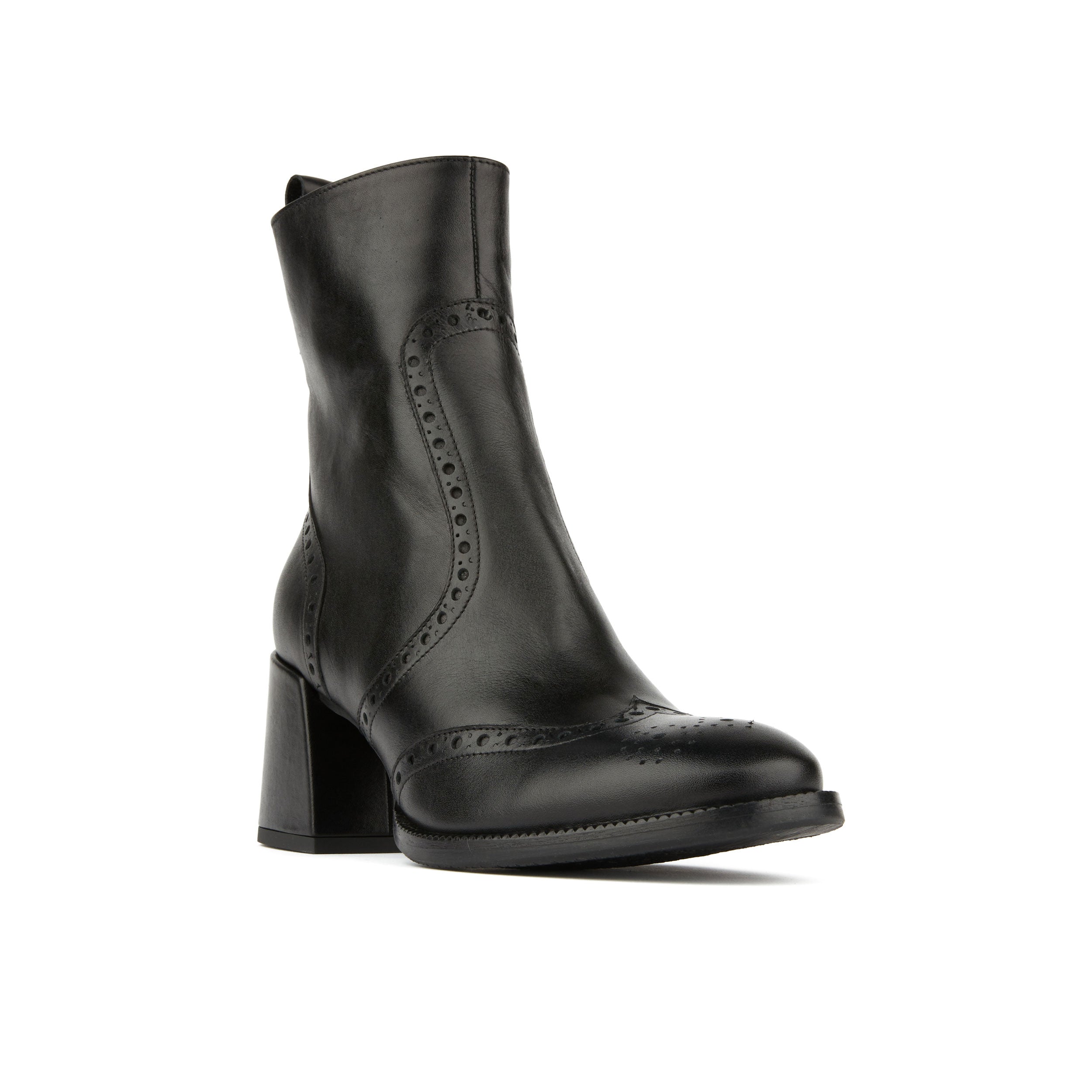 Chloe - Black - Women's block heel higher ankle leather boot with side zip