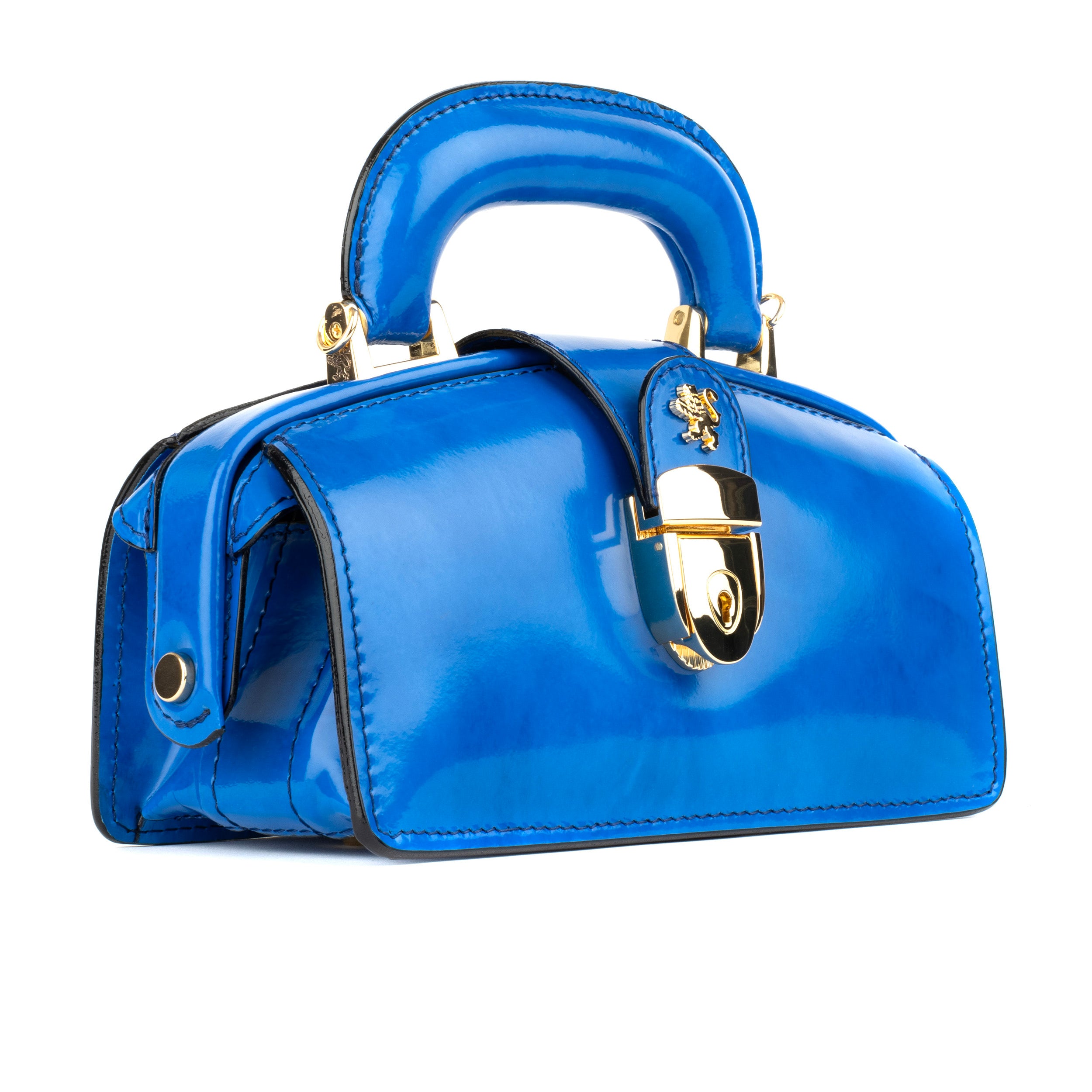 Gazelle Mini - Blue - Mini blue leather bag in gold-tone hardware with LED light