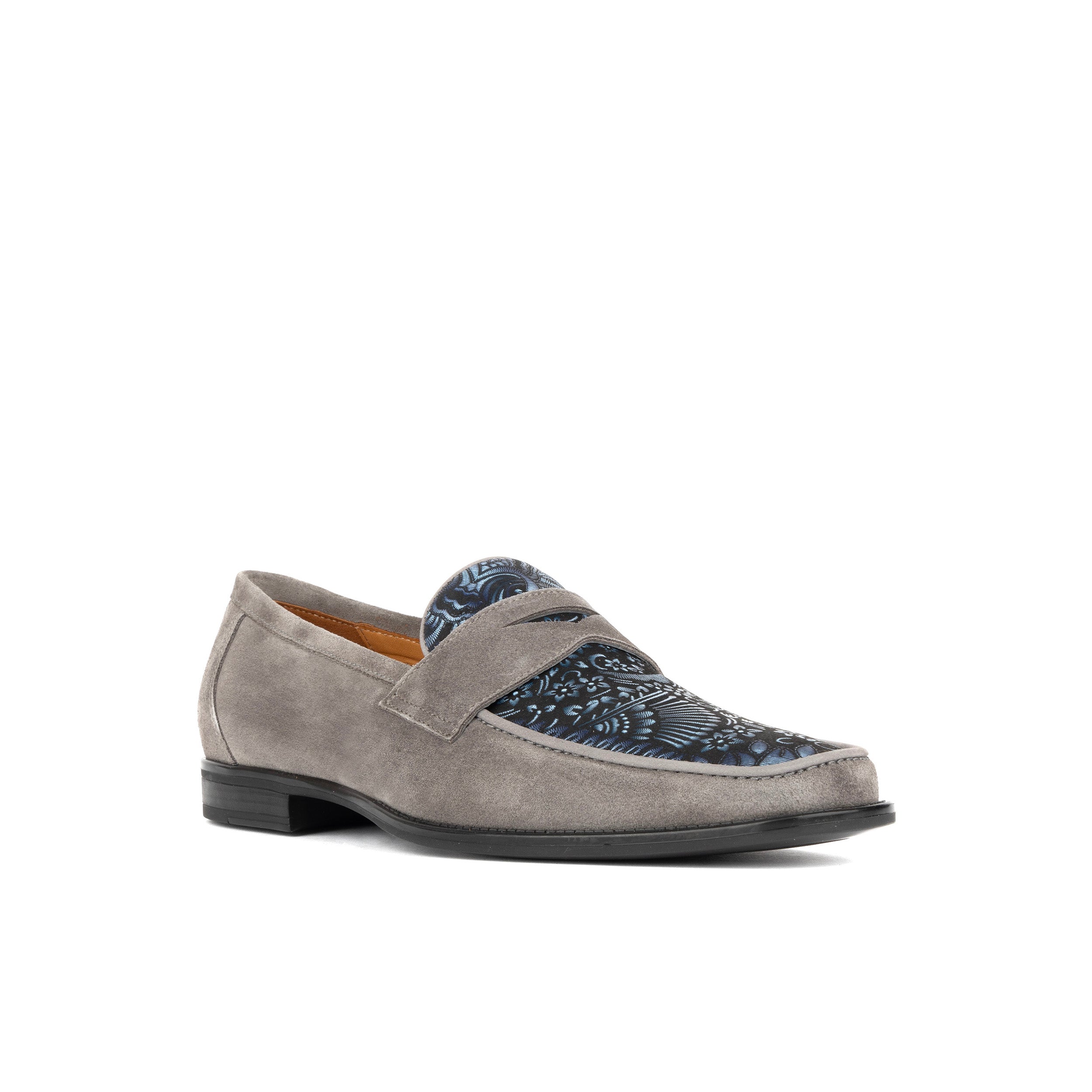 Henry - Light Grey & Paisley - Men's Suede Loafer