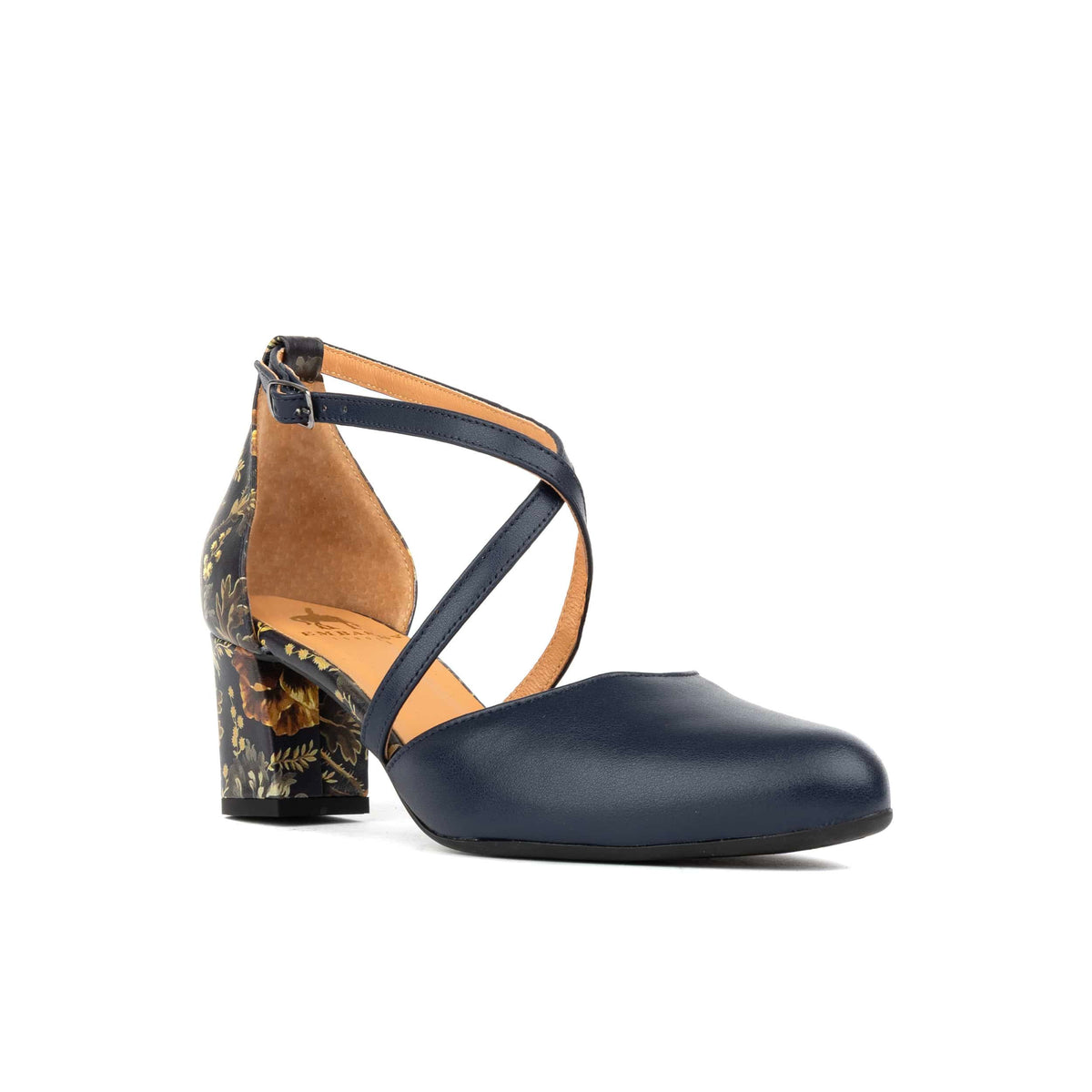 Dannii - Navy & Autumn Bloom - Women's 2.4 inch block heel closed toe leather sandal
