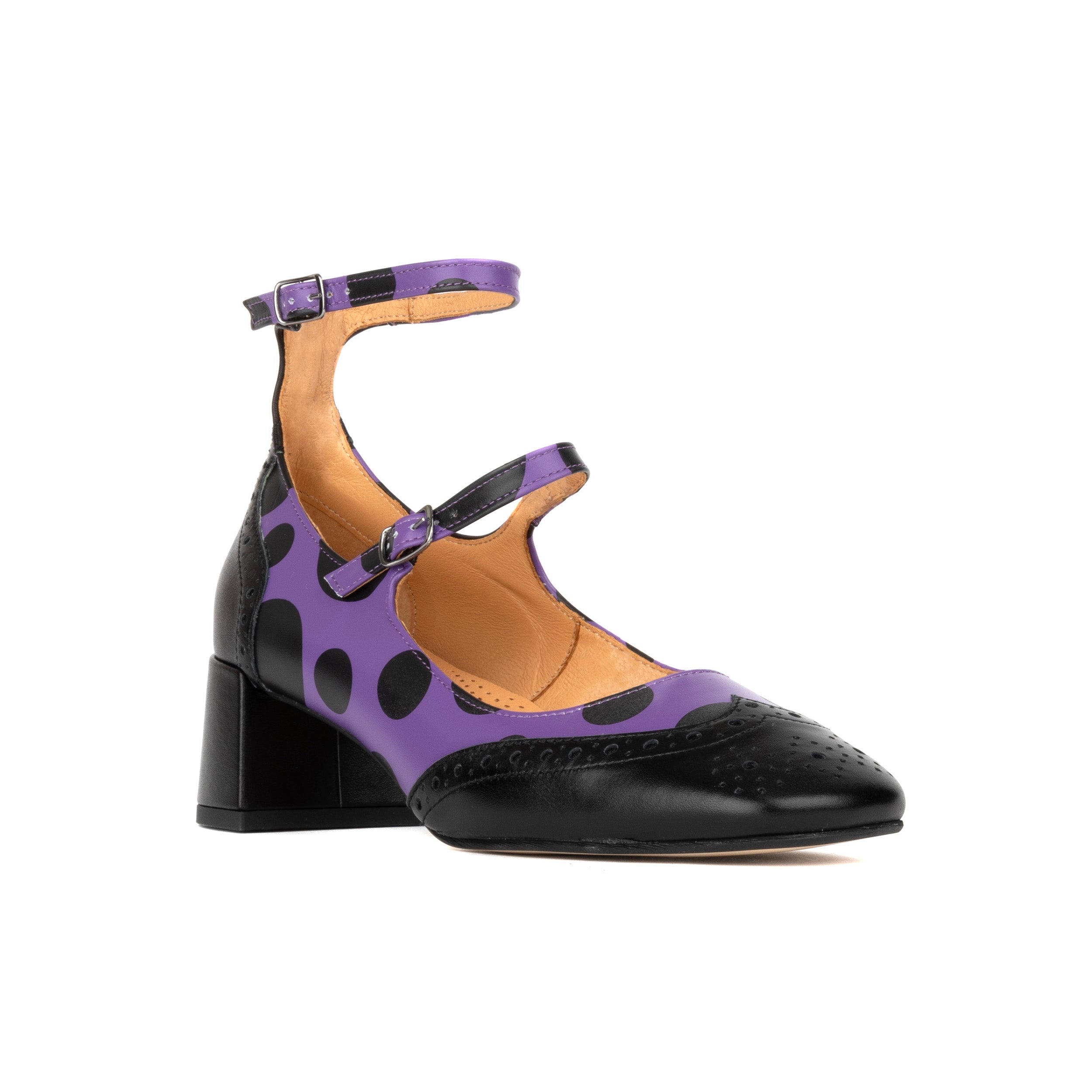 Mary Jane - Polka Womens - Women's block heel square toe heel in purple & black polka