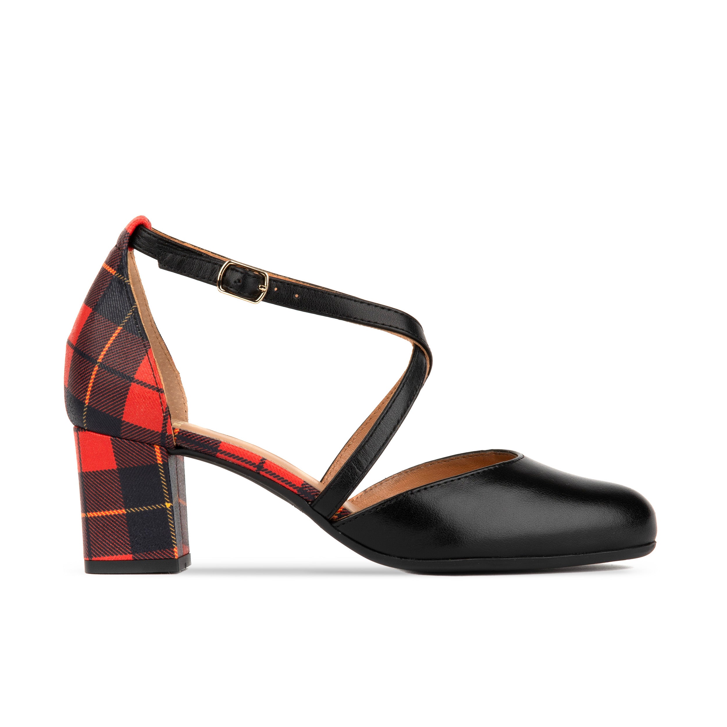 Dannii - Red Tartan - Women's tartan pattern leather closed toe and heel sandal