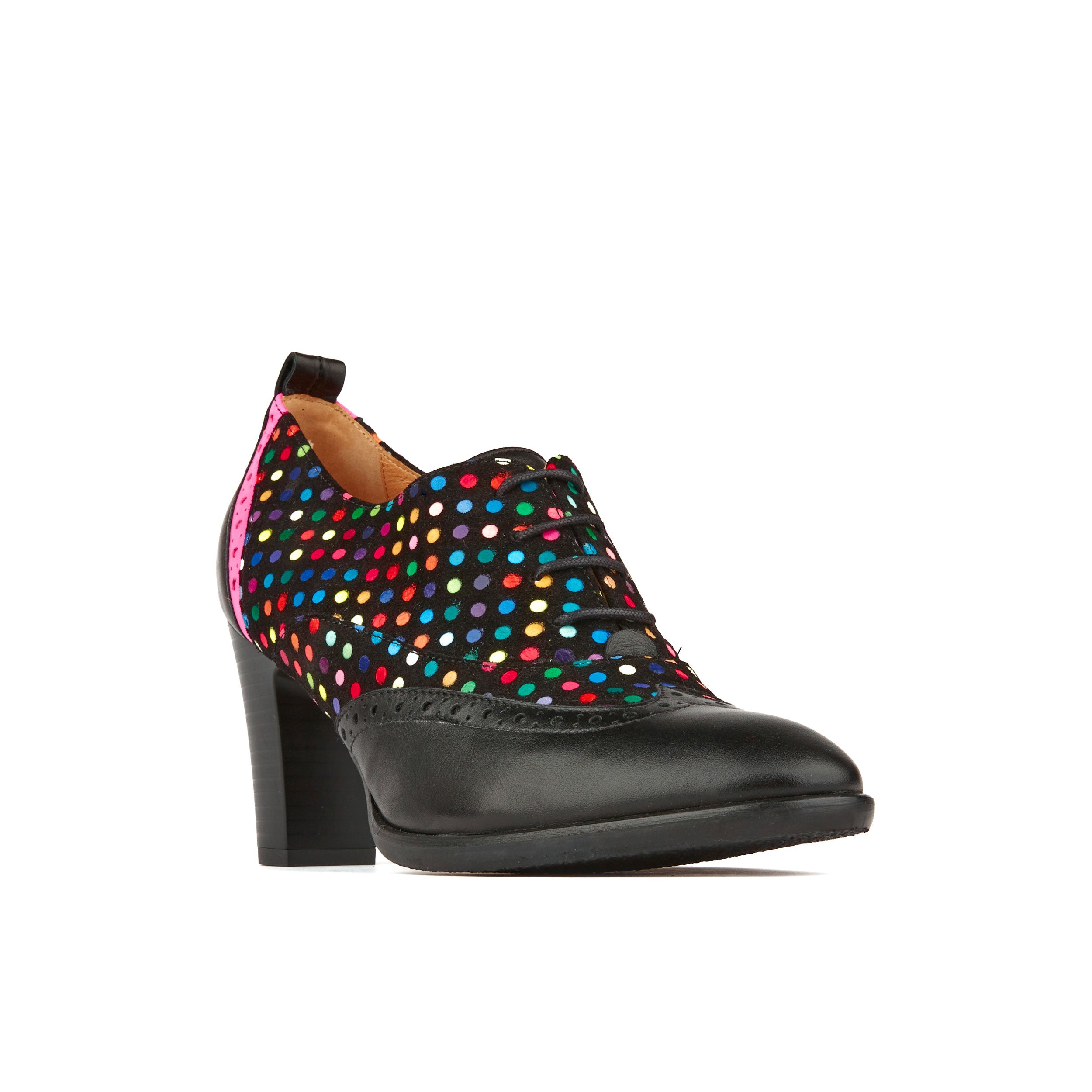 Casino - Black Disco Dots - Women's leather black and disco print oxford pump heel