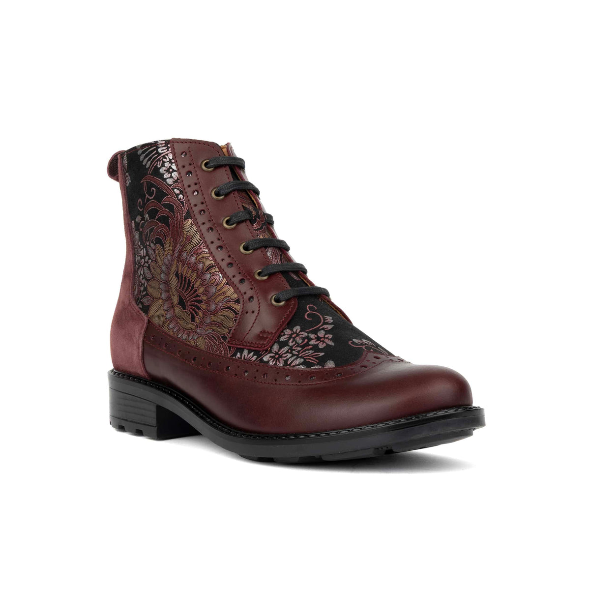 Milliner - Burgundy Floral - Women's leather round toe rubber sole ankle boot in black