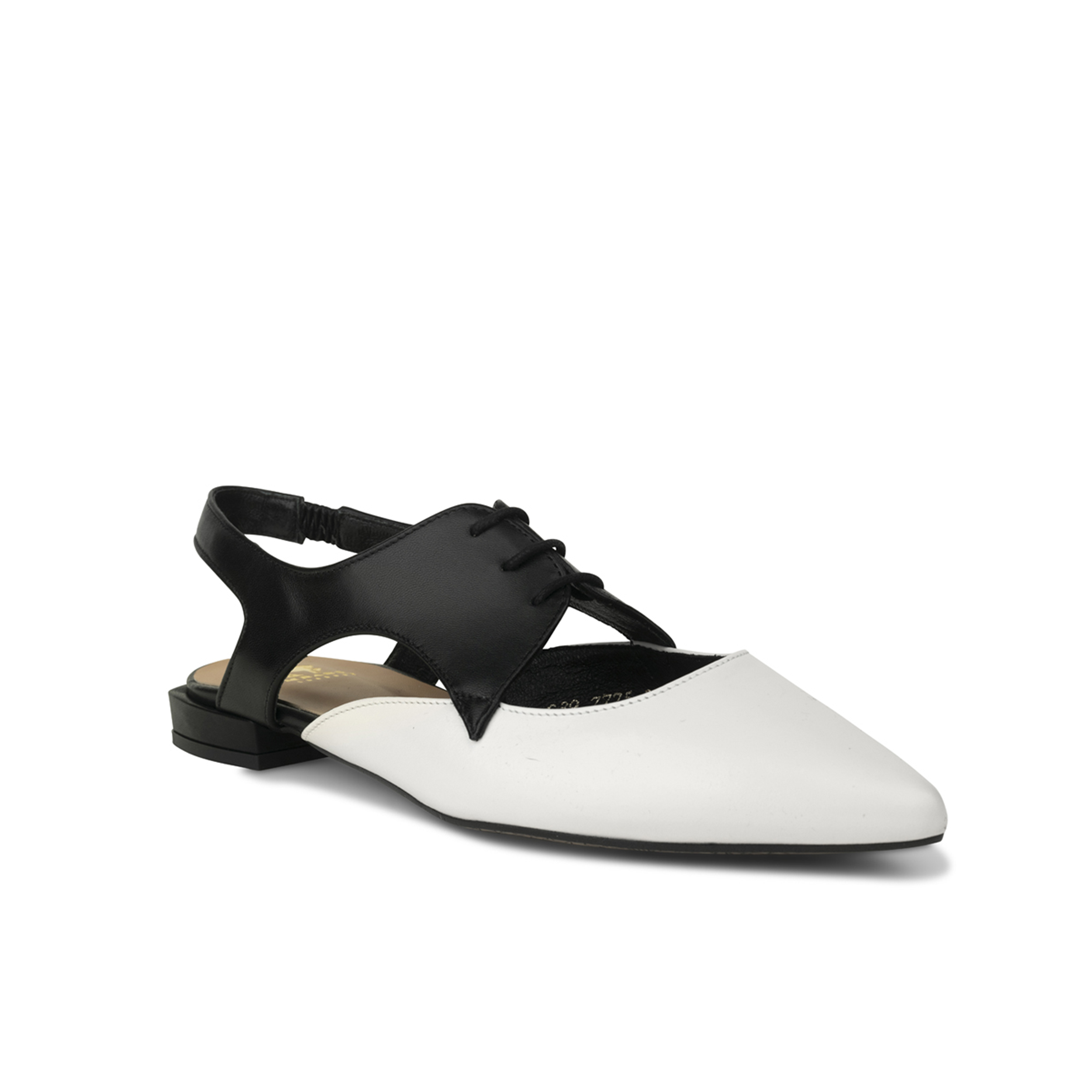 Lim - Black & Cream - Women's cutout leather lace up slingback