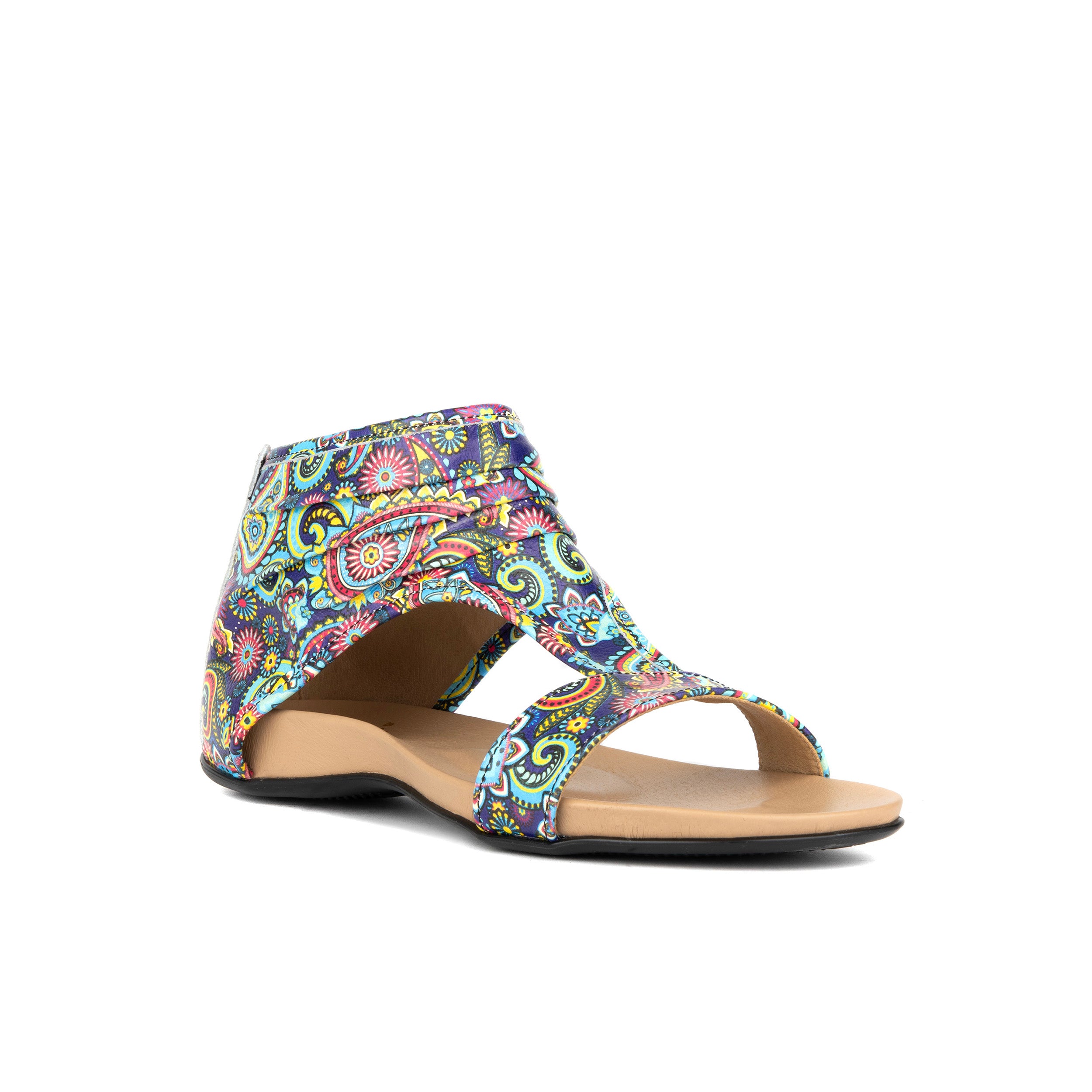Downtown - Festival Blue - Women's flat T-bar sandal with covered heel