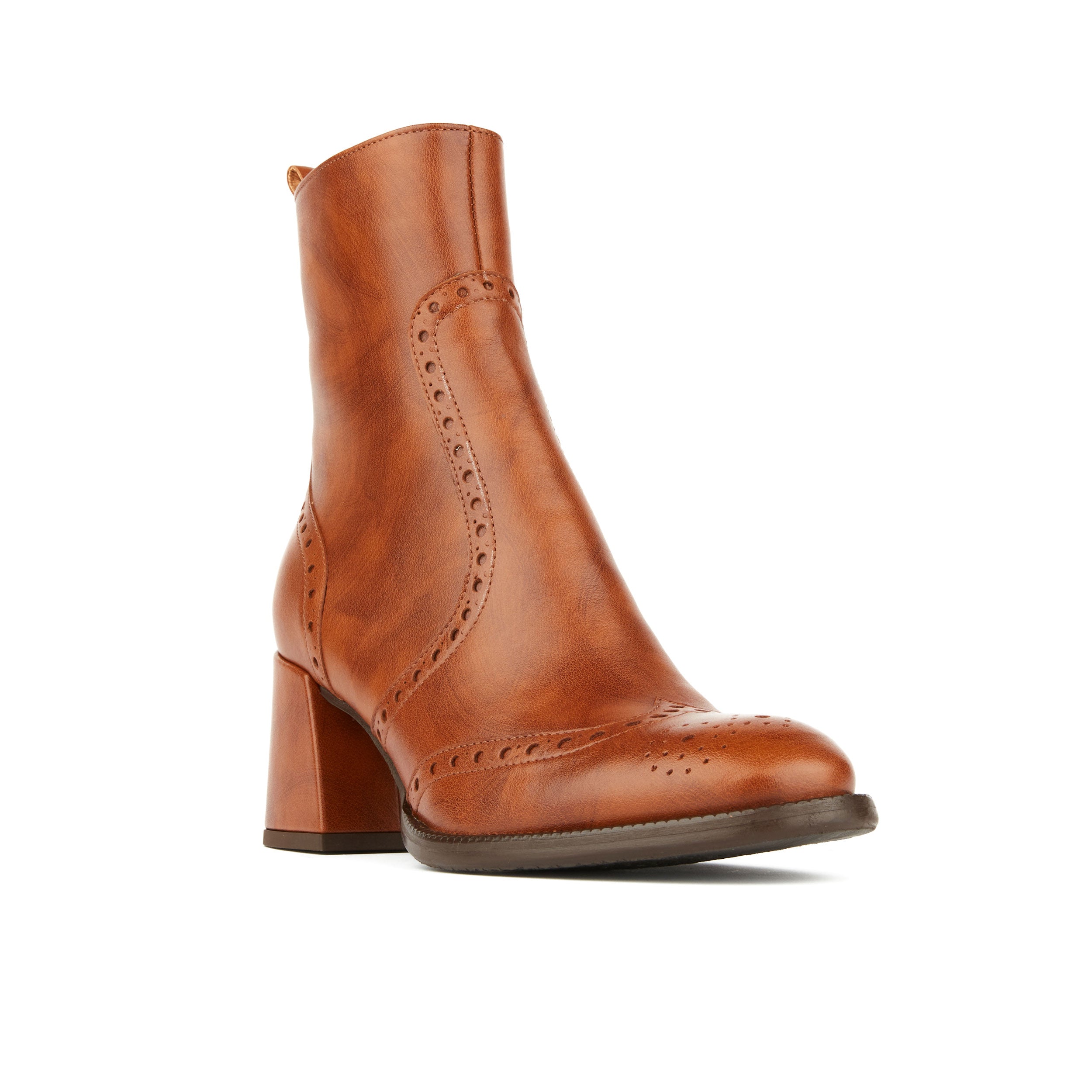 Chloe - Brown - Women's block heel higher ankle leather boot with side zip