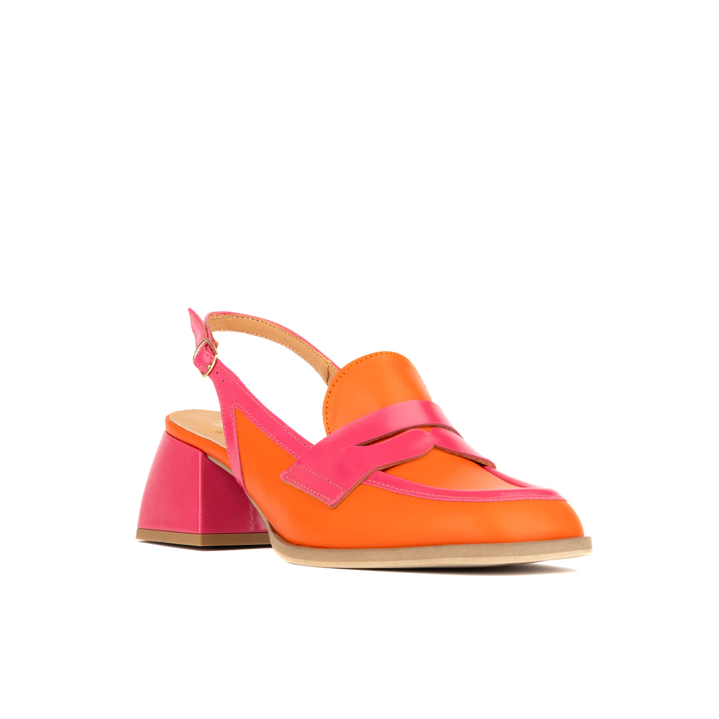 DIANA PINK ORRANGE - Women's square closed toe slingback with block heel