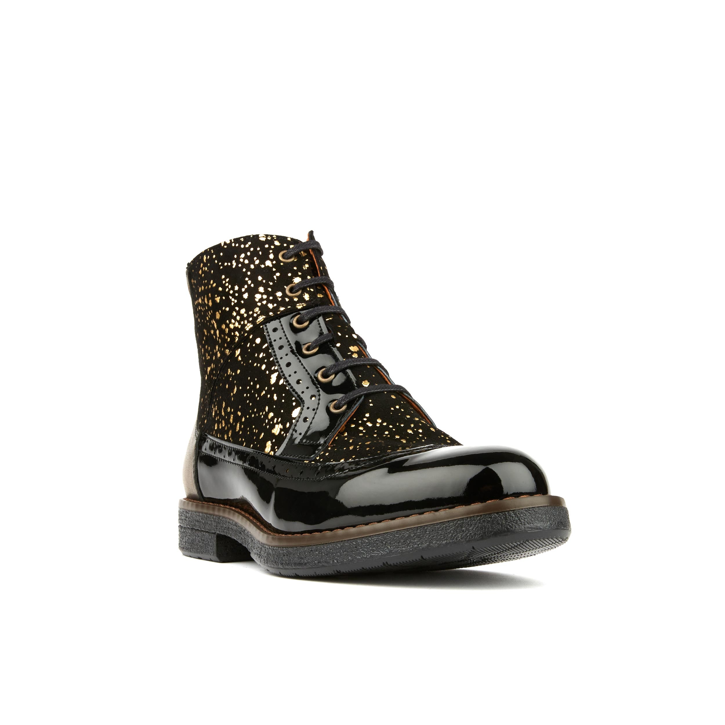 Hatter - Gold Drops - Women's ankle boot in golden paint drops on black leather