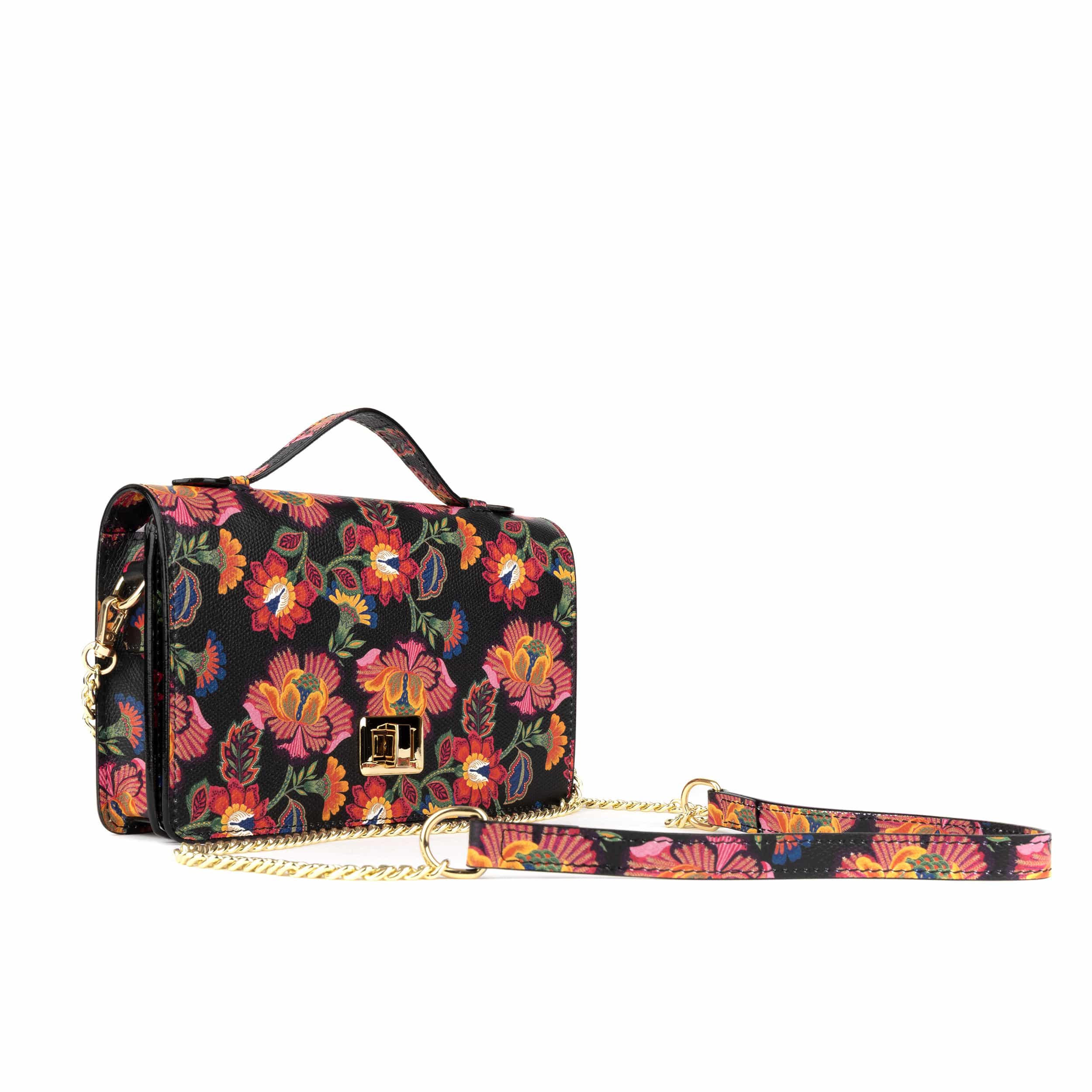 Envy - Red Flowers - Women's leather flap clutch bag with strap