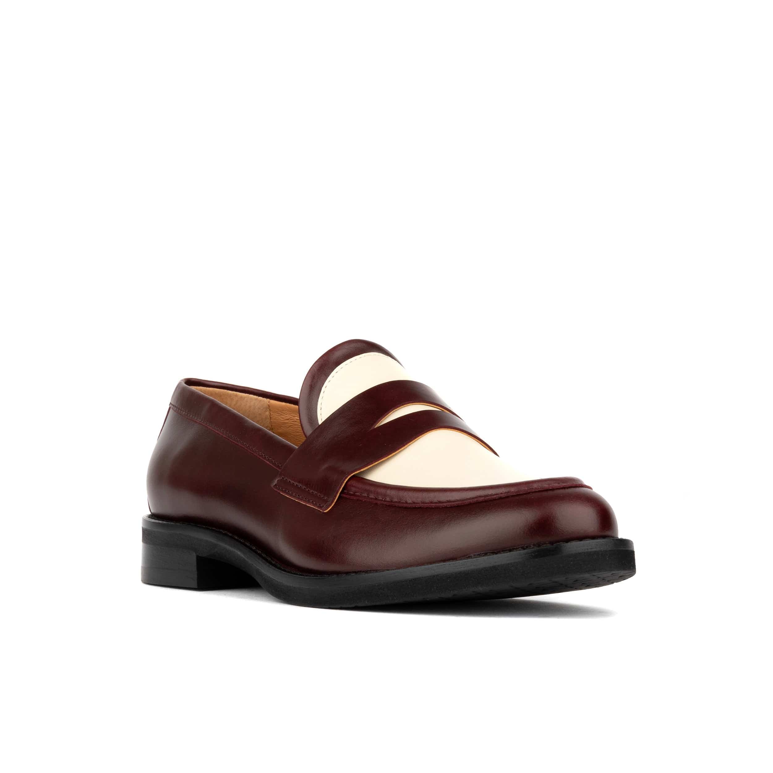 Kay - Burgundy & Cream - Women's leather dressy almond toe loafer in Burgundy & Cream