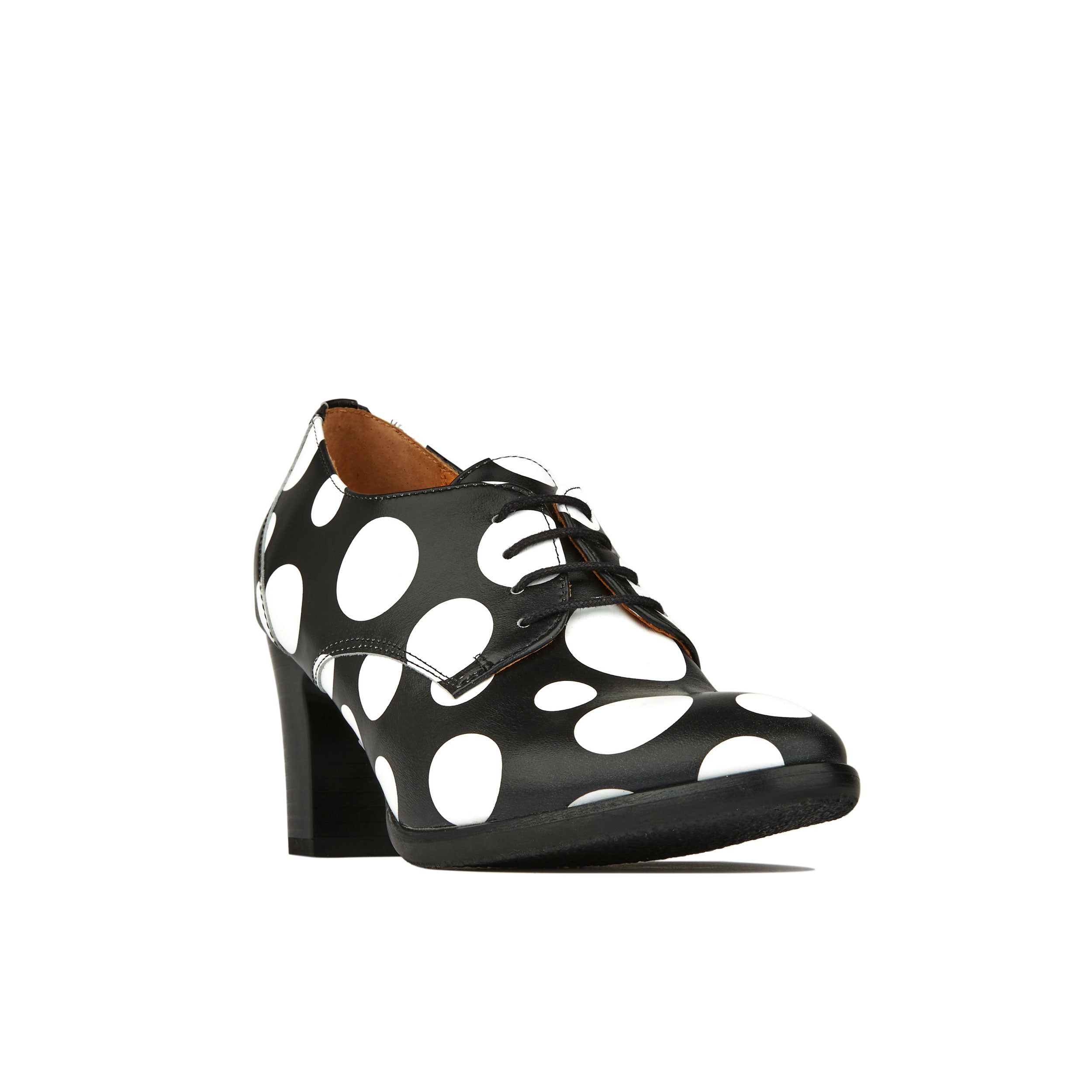 ROULETTE WHITE POLKA - Women's leather oxford pump heel in black & white polka