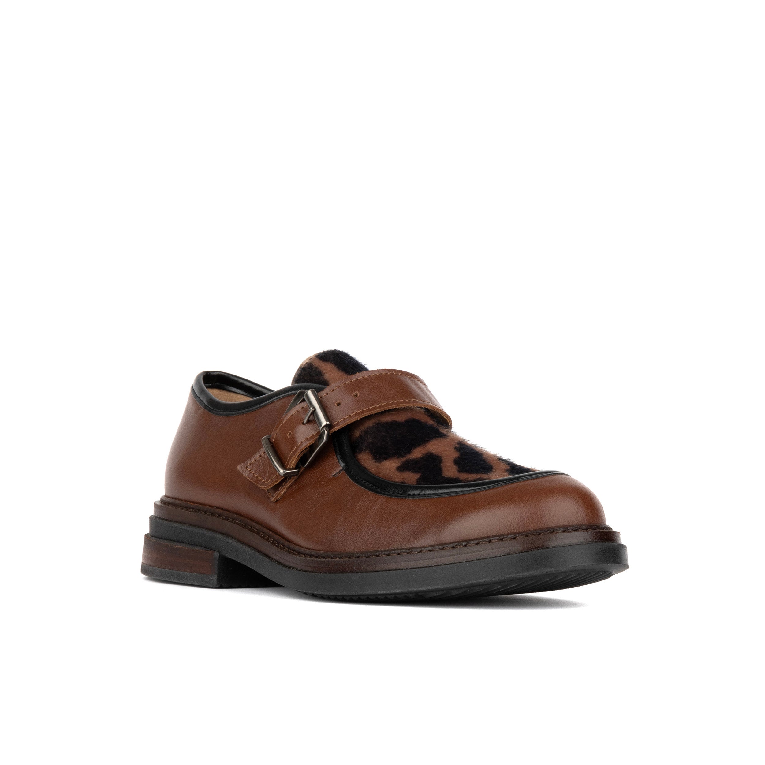 Strapp - Brown & Cow - Women’s leather loafer with buckle