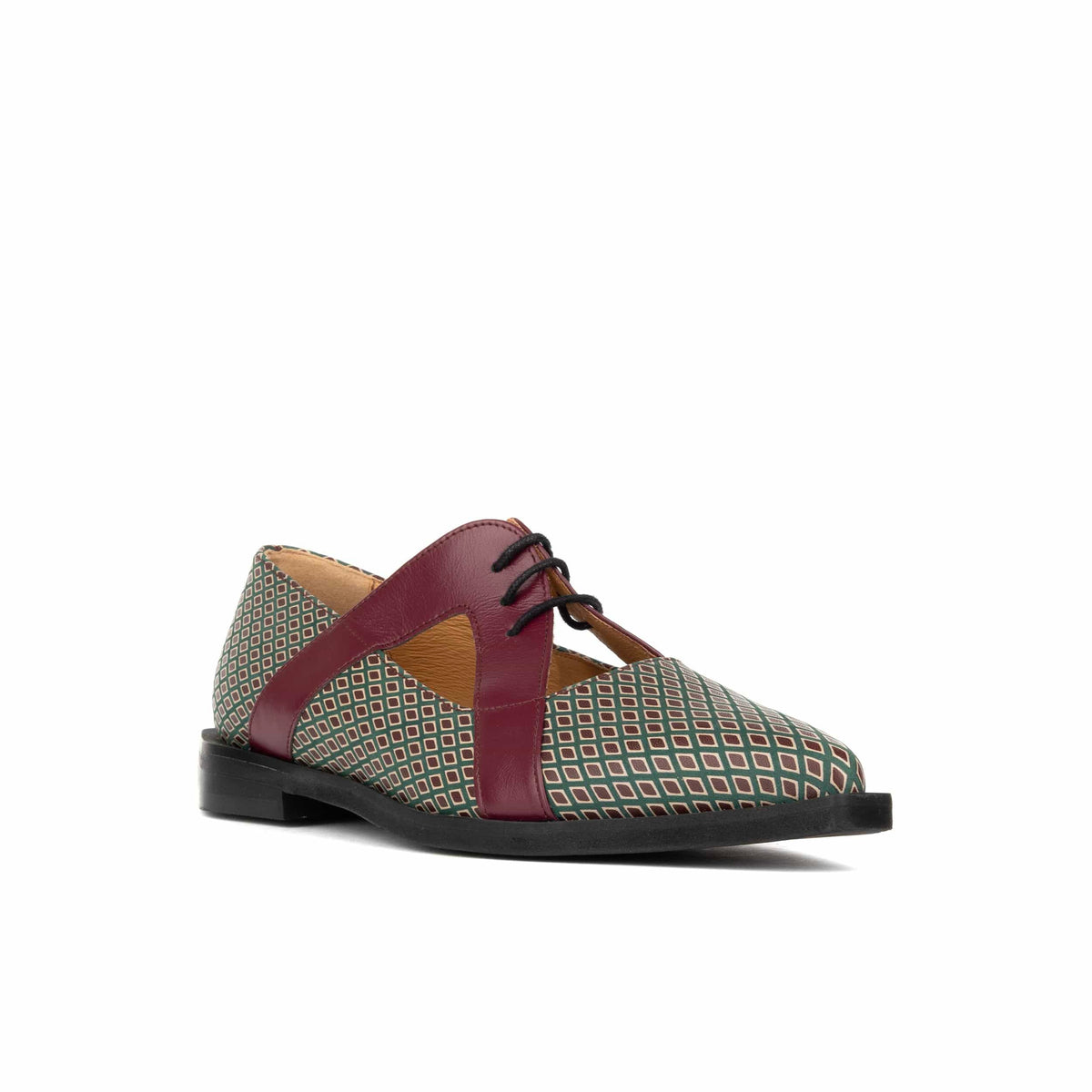 Harlowe - Burgundy & Green Diamond - Women's cutout leather lace up shoe