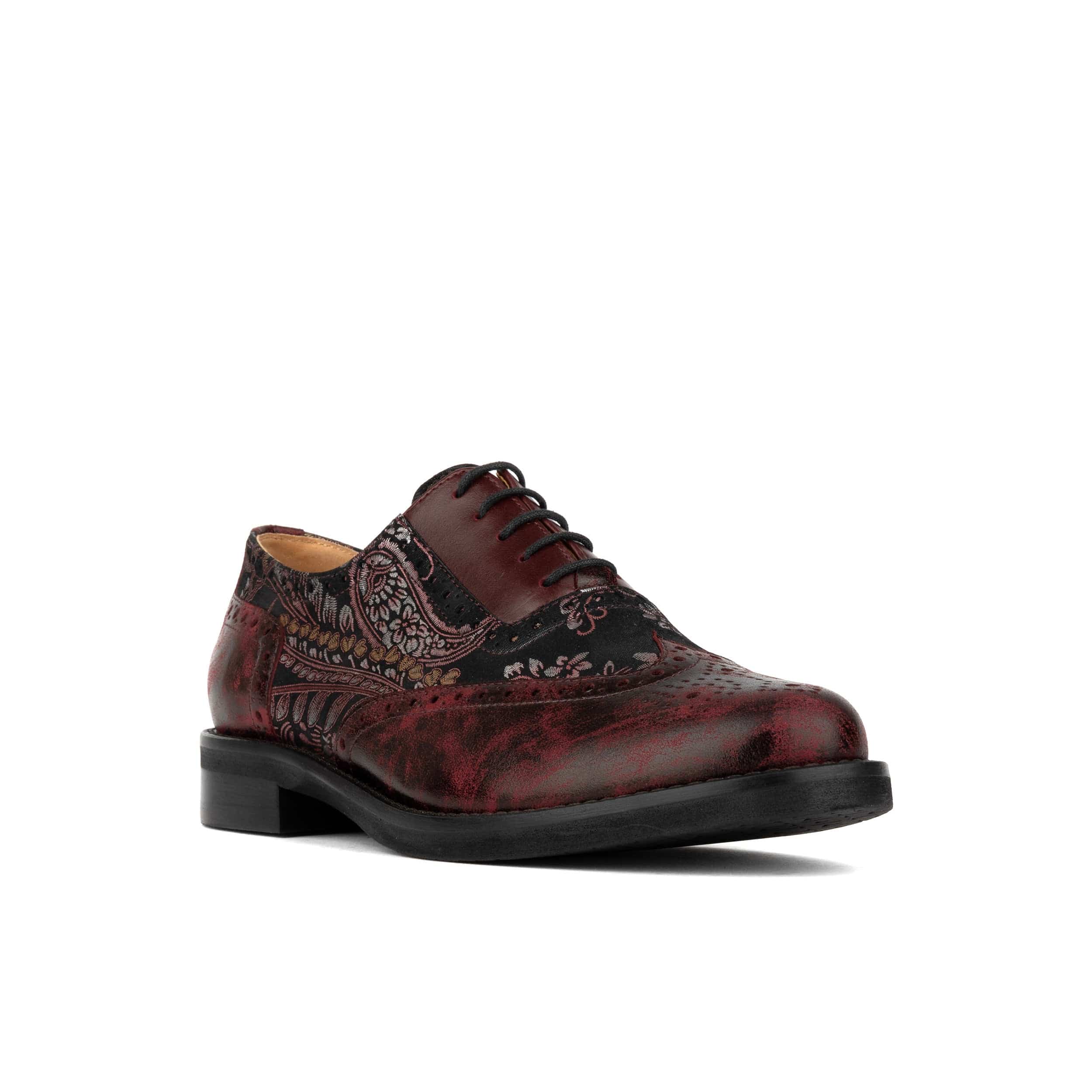 Vivienne - Floral & Burgundy - Women's oxford lace-up shoe with brogue details
