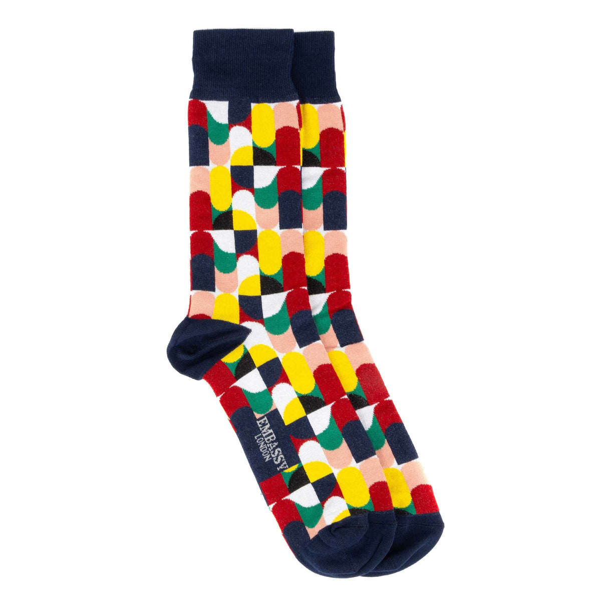 Embassy London Men's Wiggle Crew Socks in Blue Signature Combed Cotton