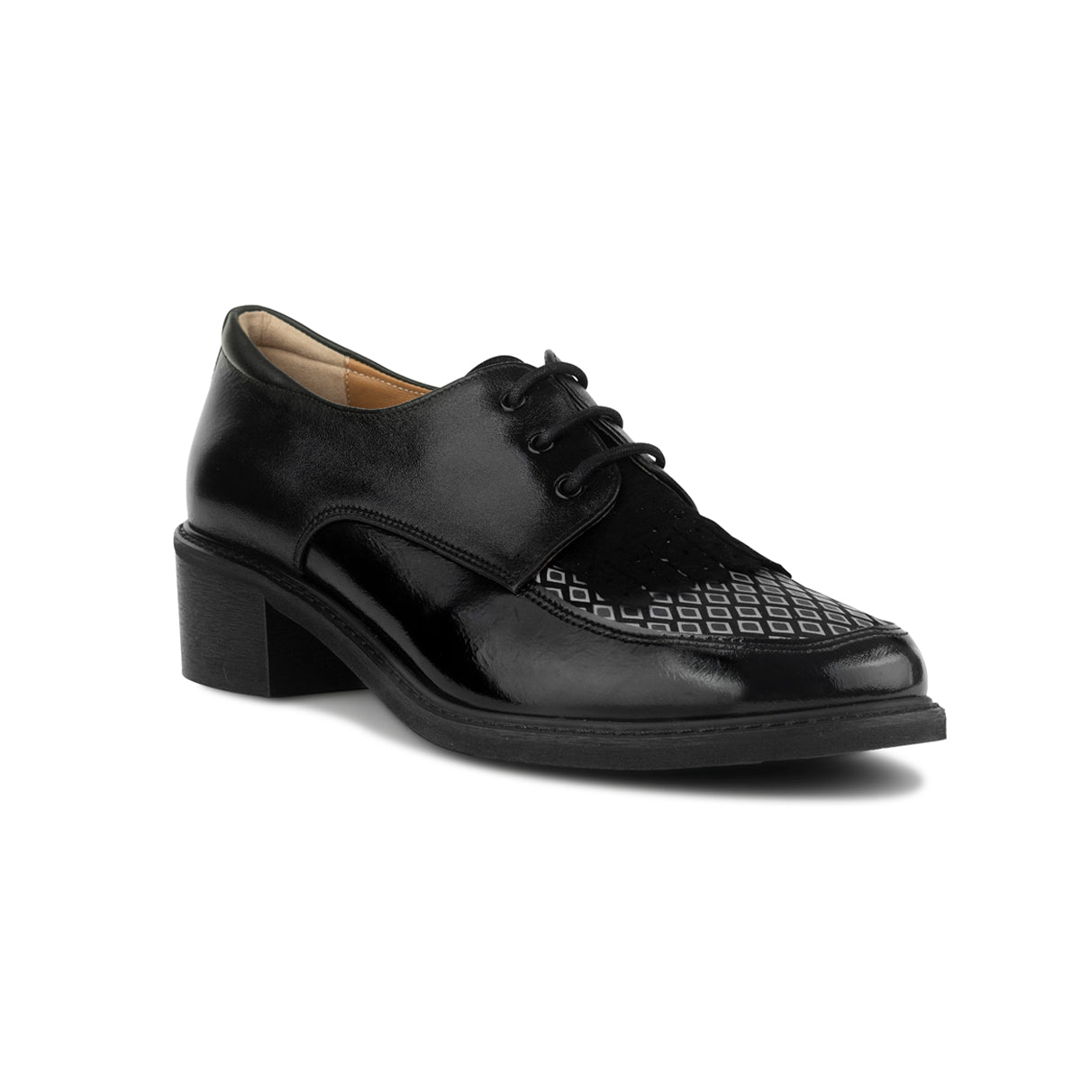 Retro Tone - Black & Grey Diamond - Women's leather lace-up with signature kiltie detail