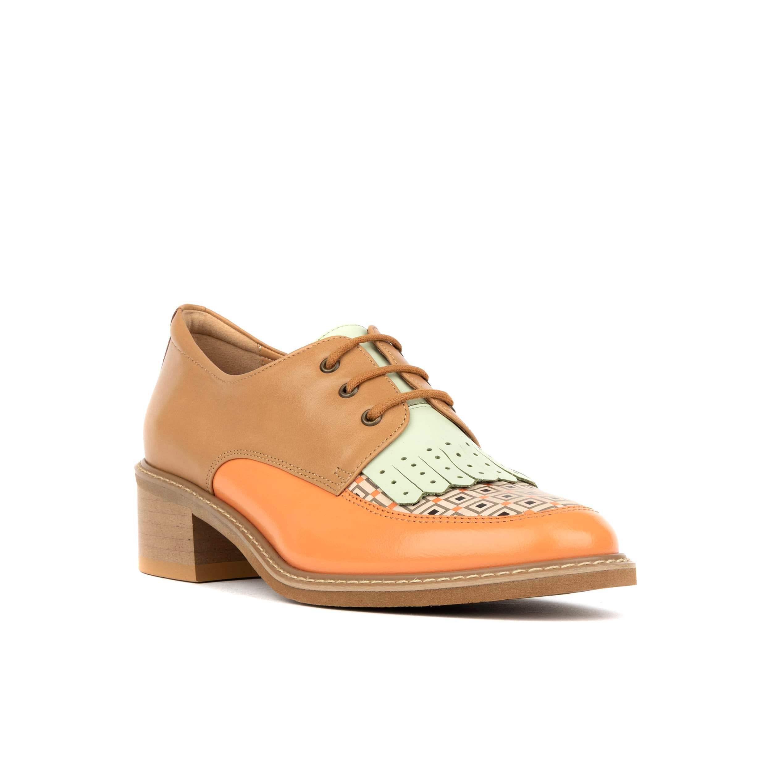 Retro Tone - Tan & Pastels - Women's leather lace-up with signature kiltie detail