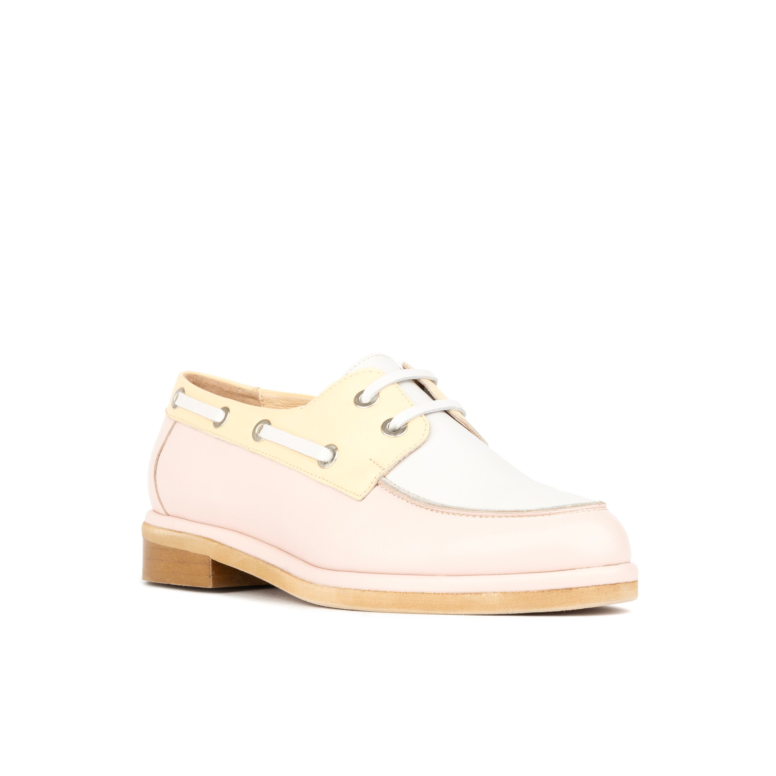 Boatie - Yellow & Cream & Pink - Women's Leather Boat Shoe