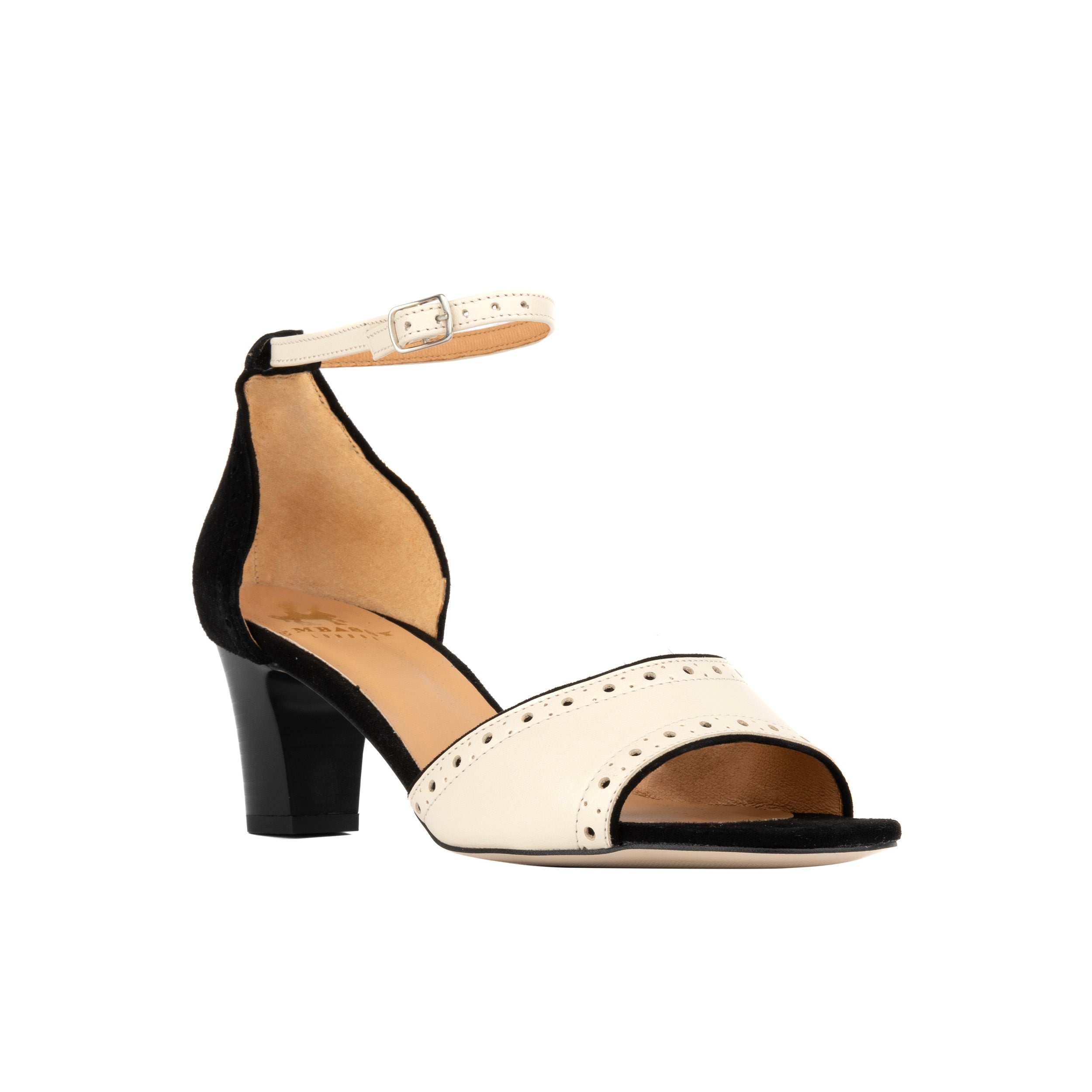 Croupier - Black Cream - Women's 2 inch heel ankle strap sandal in black & cream