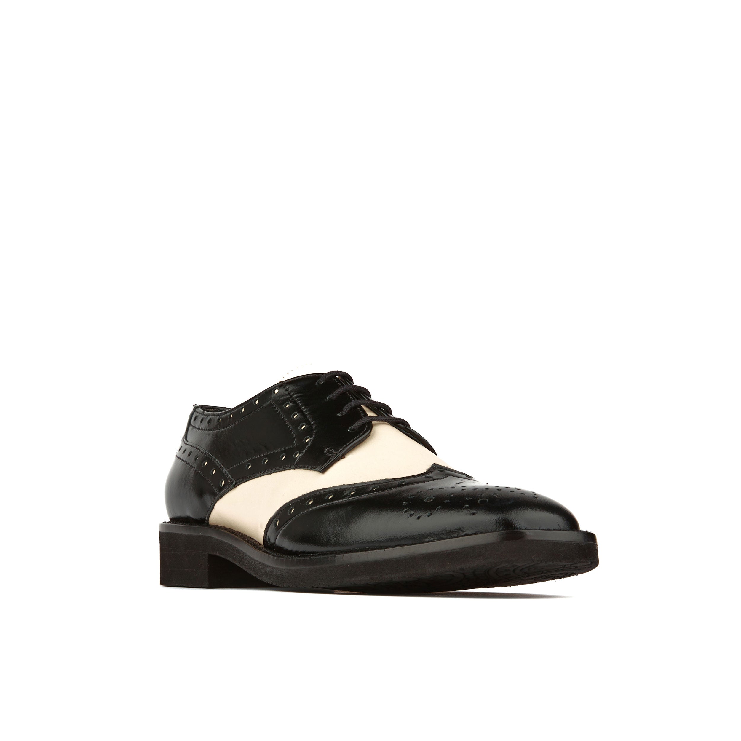 Eton - Cream & Black - Women's square toe leather lace up in white & black