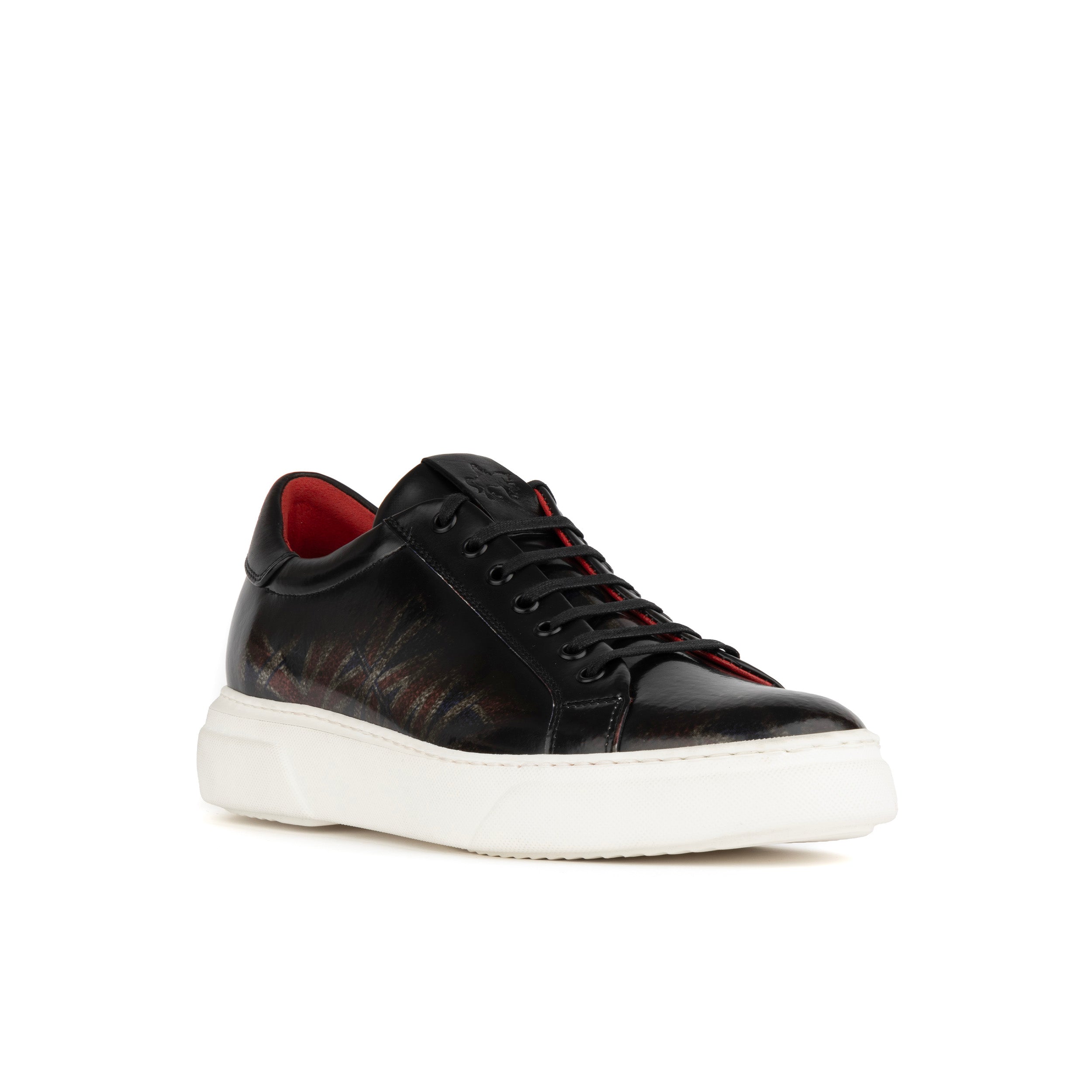 Exstatic Low - Union Jack - Men's leather low top trainer in black union jack print