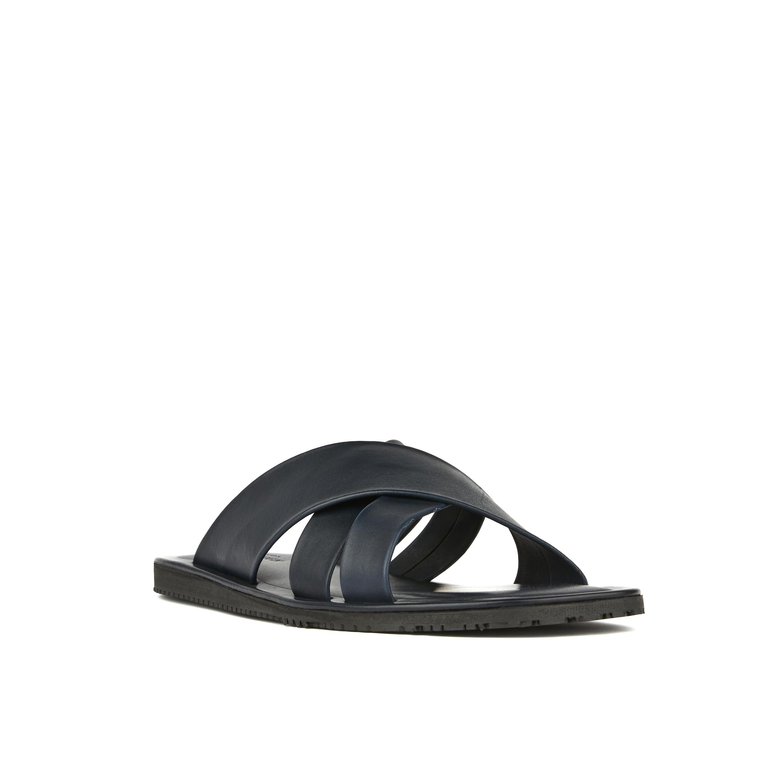 Rio - Navy - Men's crossover straps fully leather lined slide sandal