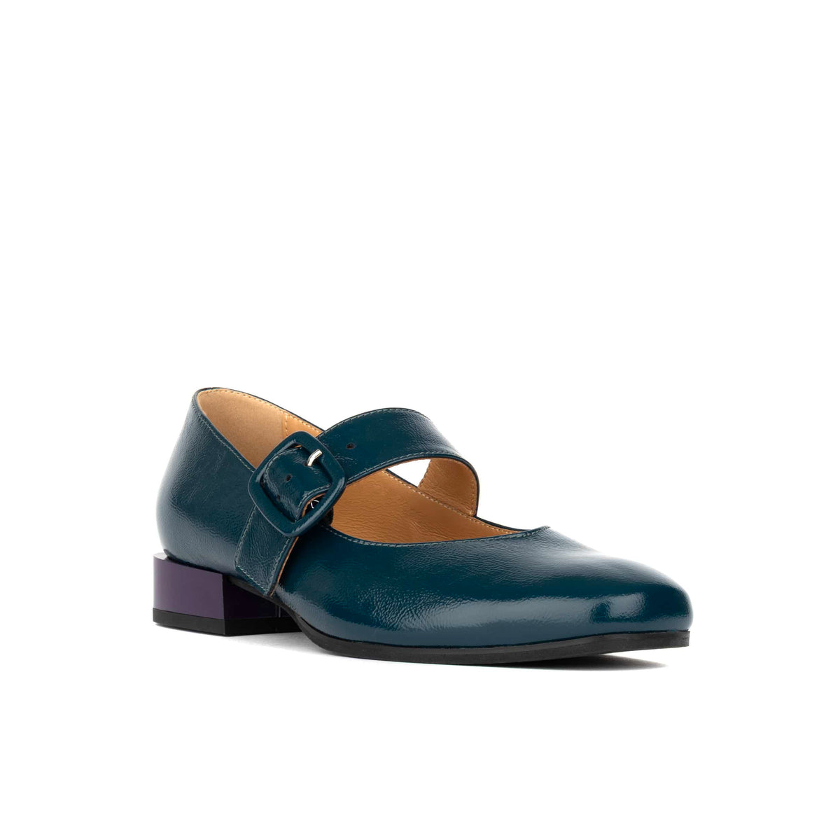 Bliss - Dark Teal - Women's block heel square toe patent leather Mary-Jane