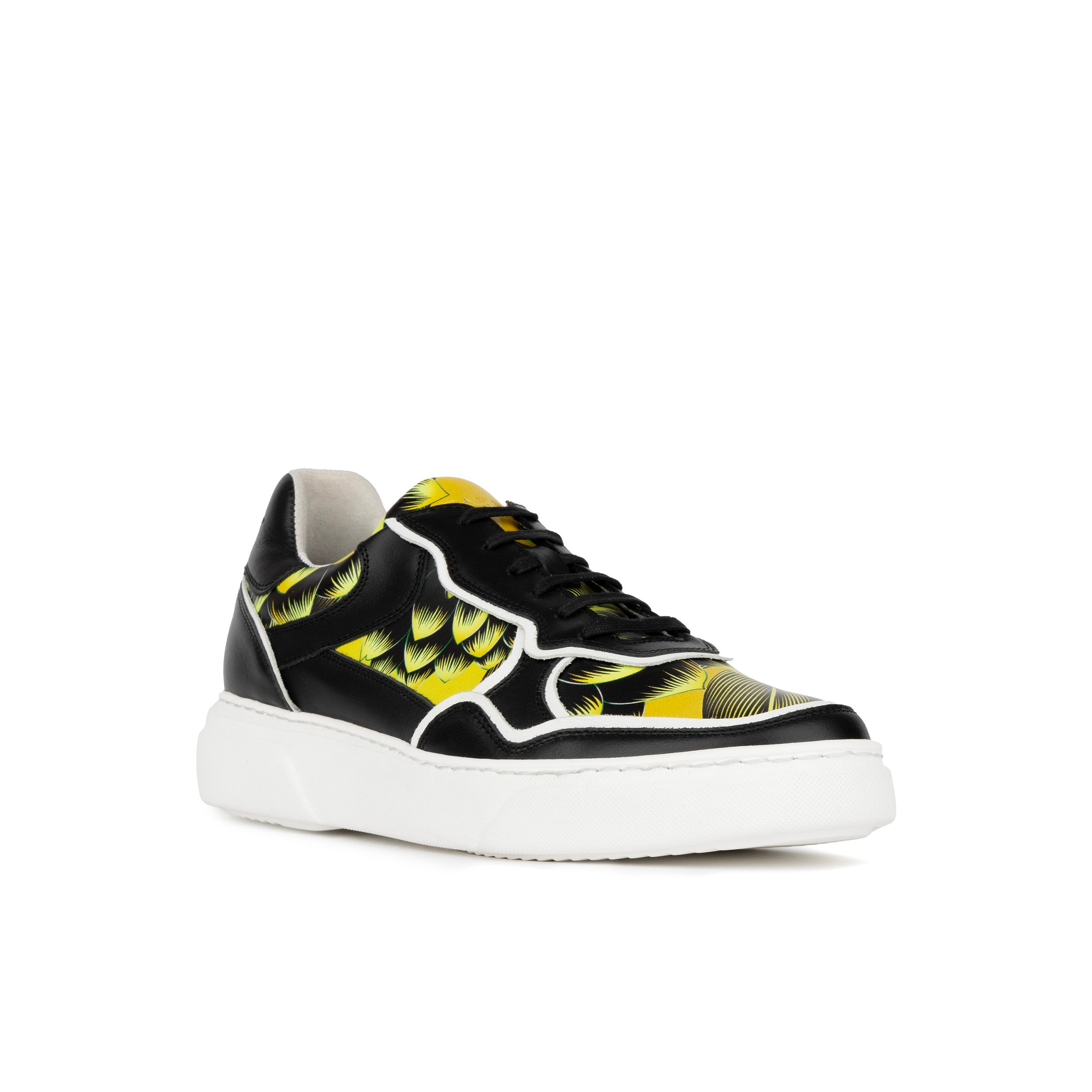 Ecstatic - Yellow Flowers - Men's Leather low top white sole Italian leather trainer
