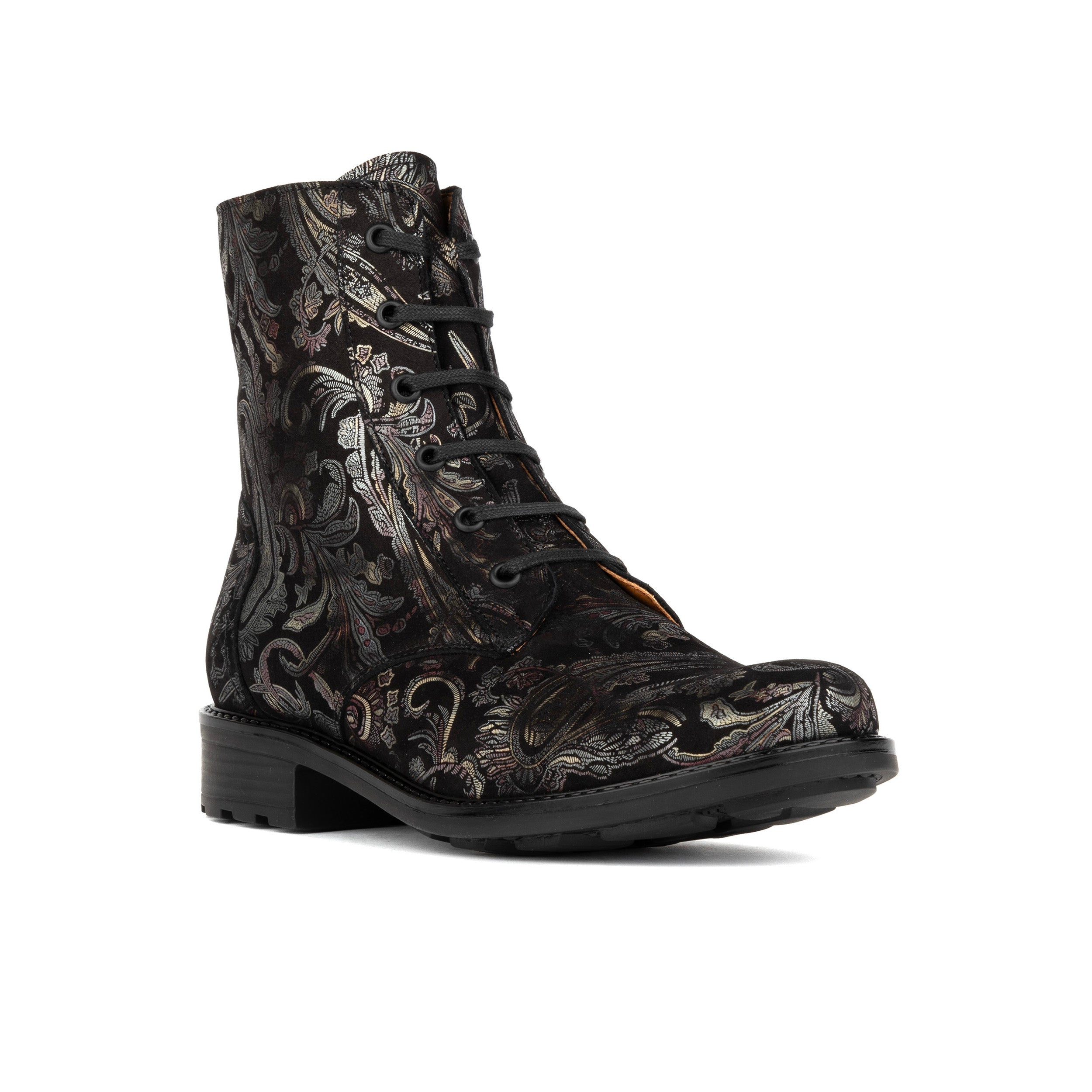 Laviva High - Black & Gold & Burgundy - Women's wide fitted leather higher ankle boot wool lined